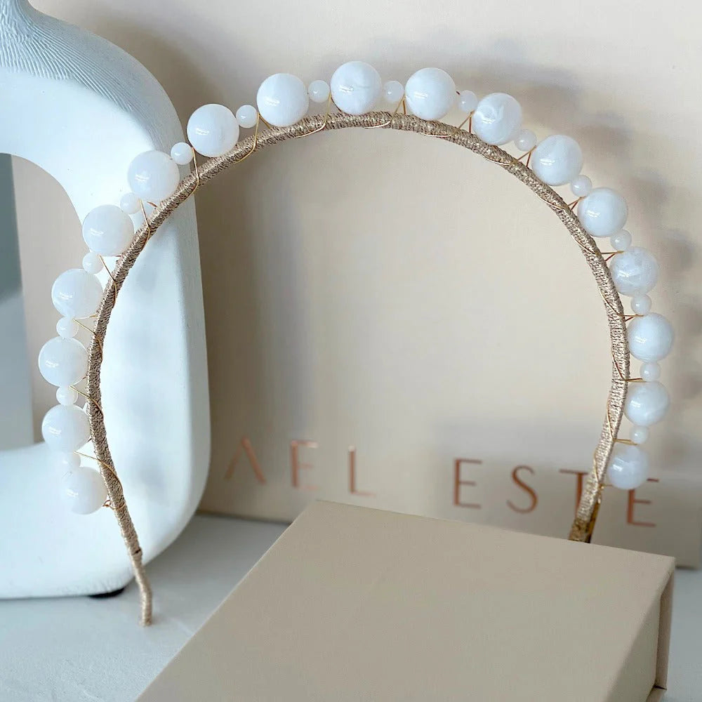 Buy A'el Este - Aria - Bridal Beaded Headband - White online | The White Collection Australia
