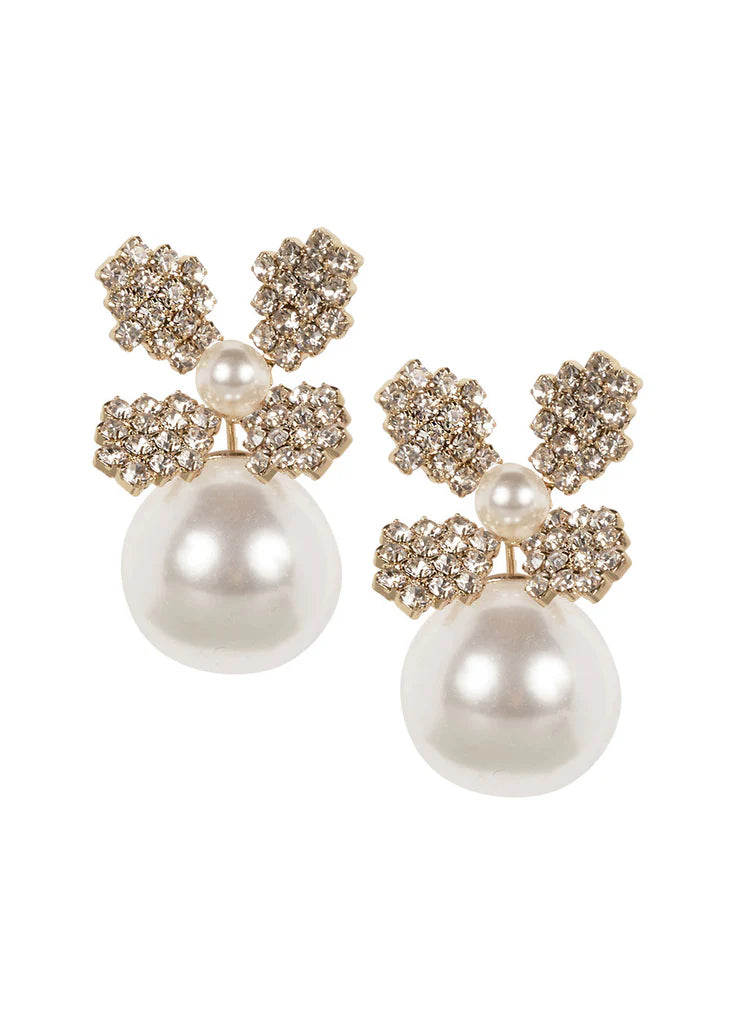 Buy Elizabeth Bower - June Duet Pearl & Crystal Stud - Rhodium Silver online | The White Collection Australia