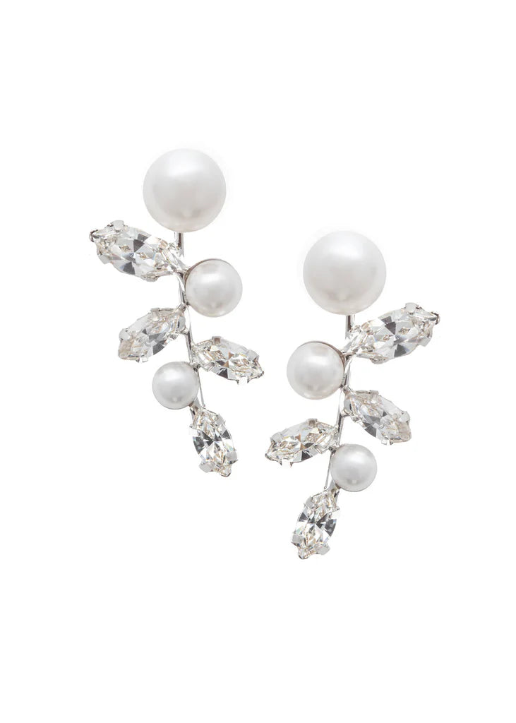 Buy Elizabeth Bower - Pearllum Crystal & Pearl Stud - Rhodium Silver online | The White Collection Australia