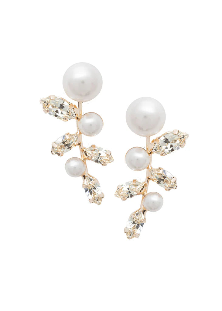 Buy Elizabeth Bower - Pearllum Crystal & Pearl Stud - Rhodium Silver online | The White Collection Australia