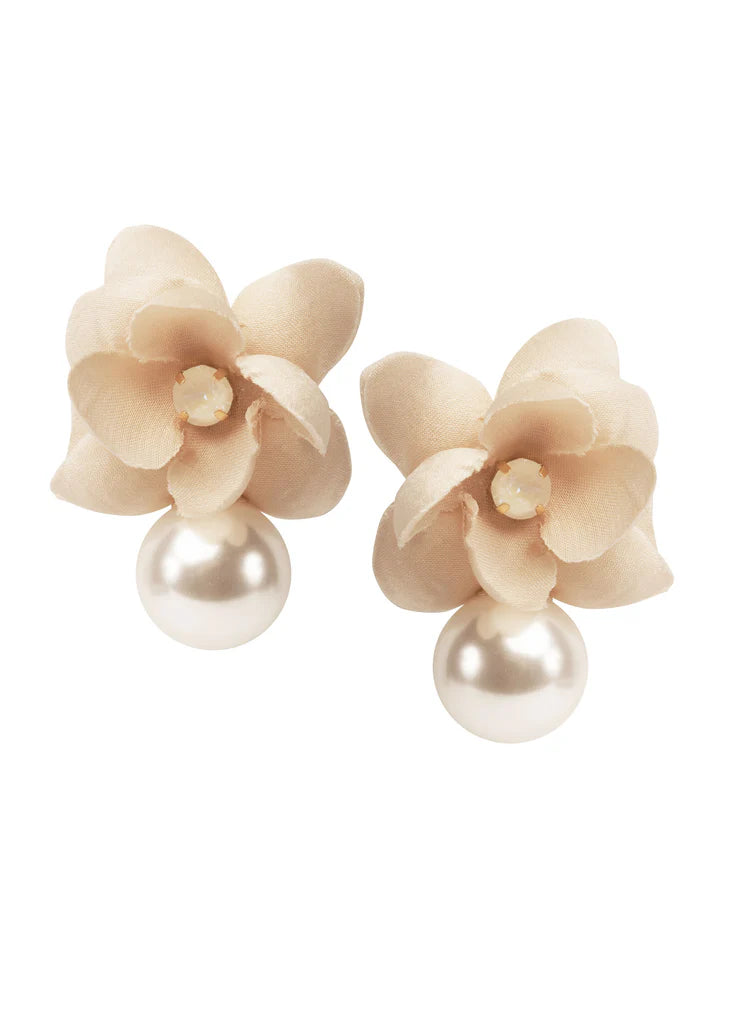 Buy Elizabeth Bower - Organna Pearl Flower Stud - Rhodium/Ivory online | The White Collection Australia