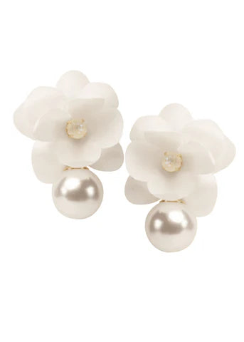 Buy Elizabeth Bower - Organna Pearl Flower Stud - Rhodium/Ivory online | The White Collection Australia