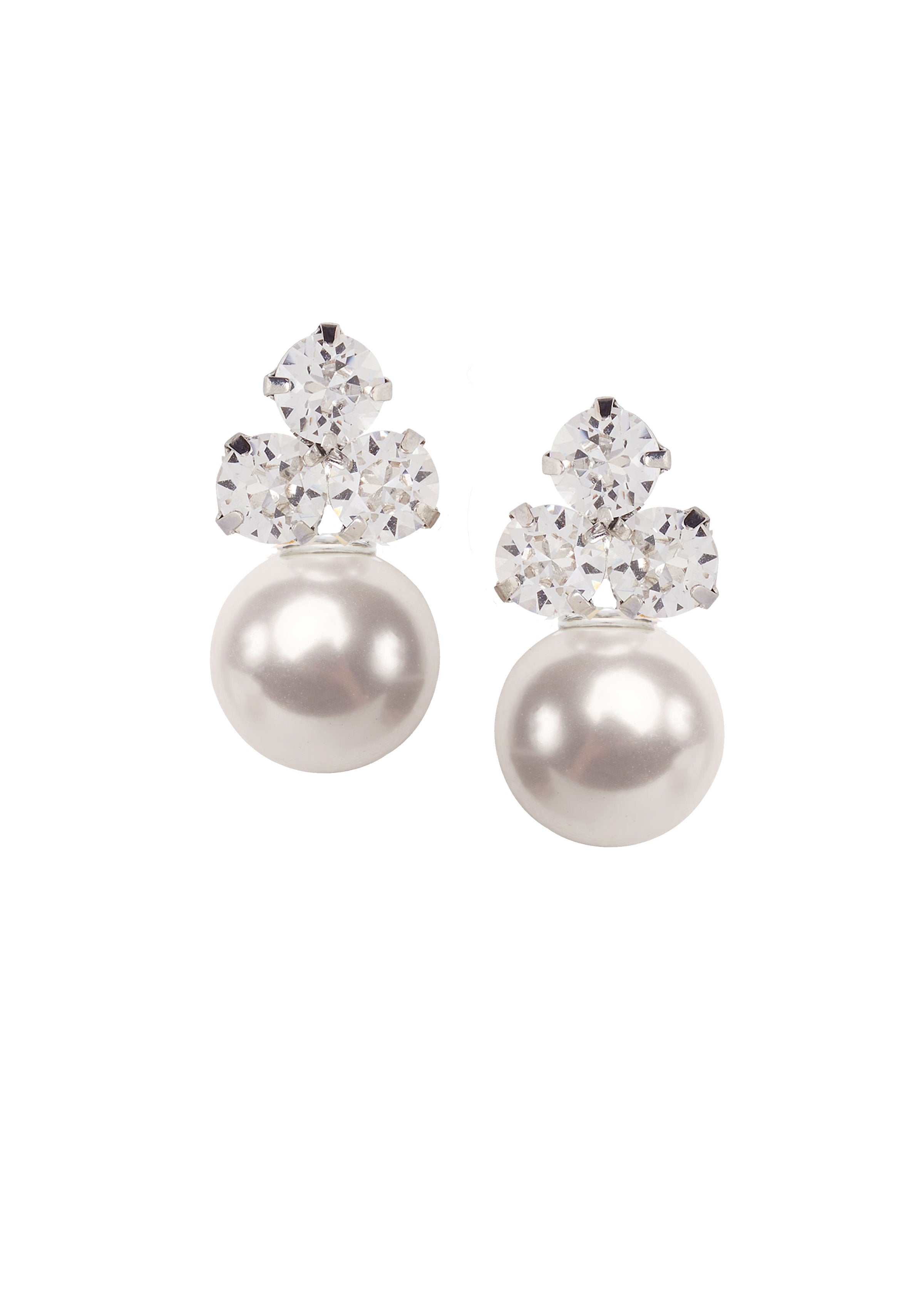 Buy Elizabeth Bower - Triplet Pearl & Crystal Duet Stud - Rhodium Silver online | The White Collection Australia