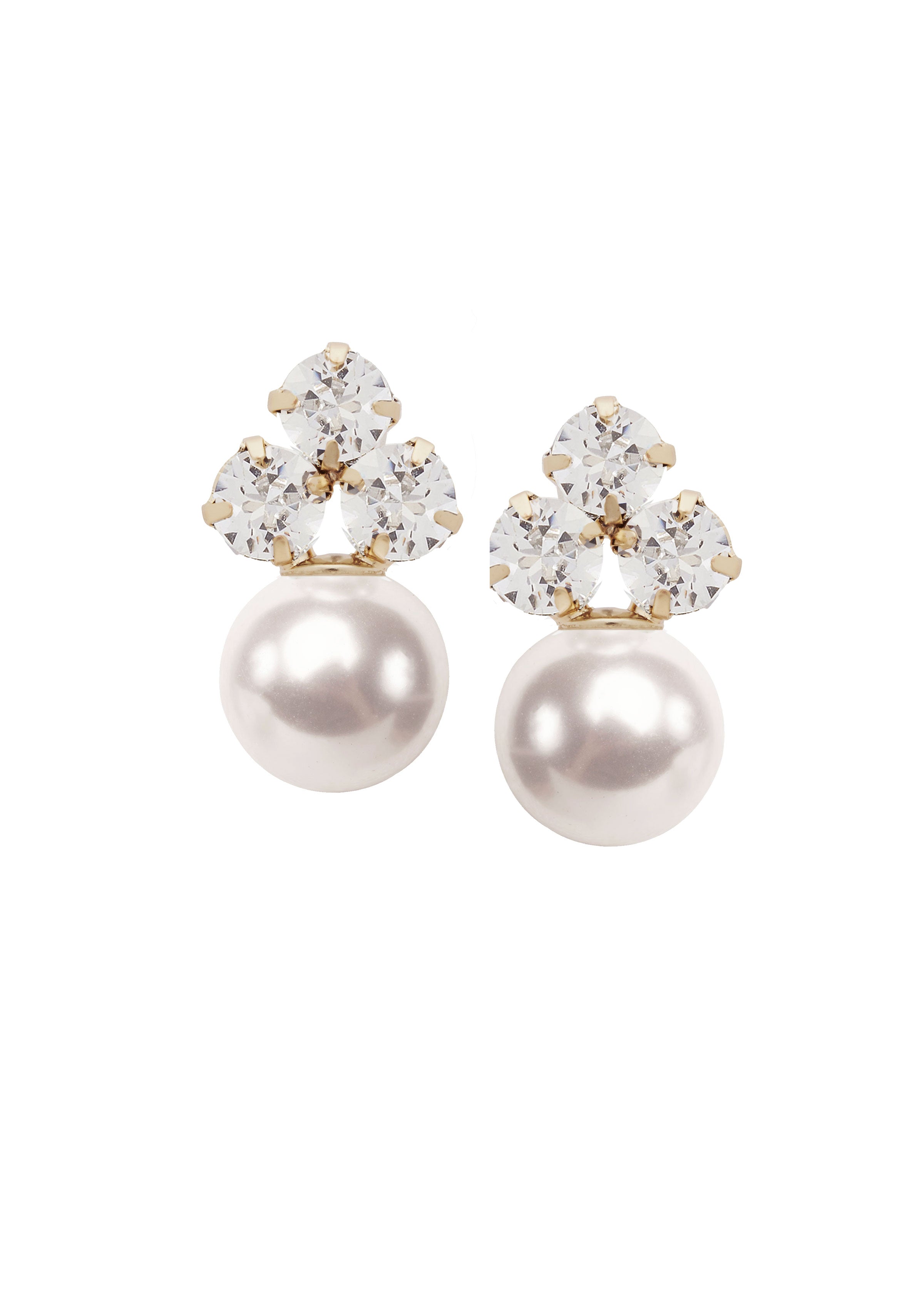 Buy Elizabeth Bower - Triplet Pearl & Crystal Duet Stud - Gold online | The White Collection Australia