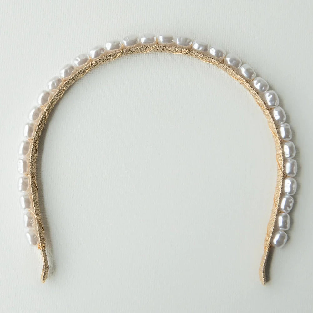 Buy A'el Este - Mia - Natural Pearl Bridal Headband - Gold online | The White Collection Australia