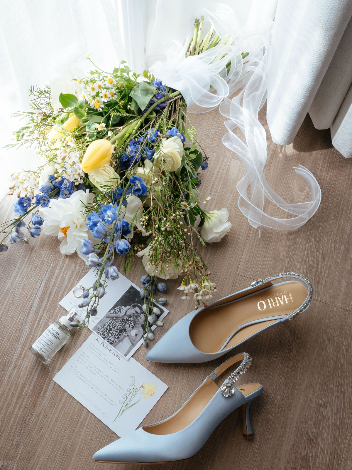 Nina Azure - Blue Crystal Embellished Sling Back Low Bridal Pump