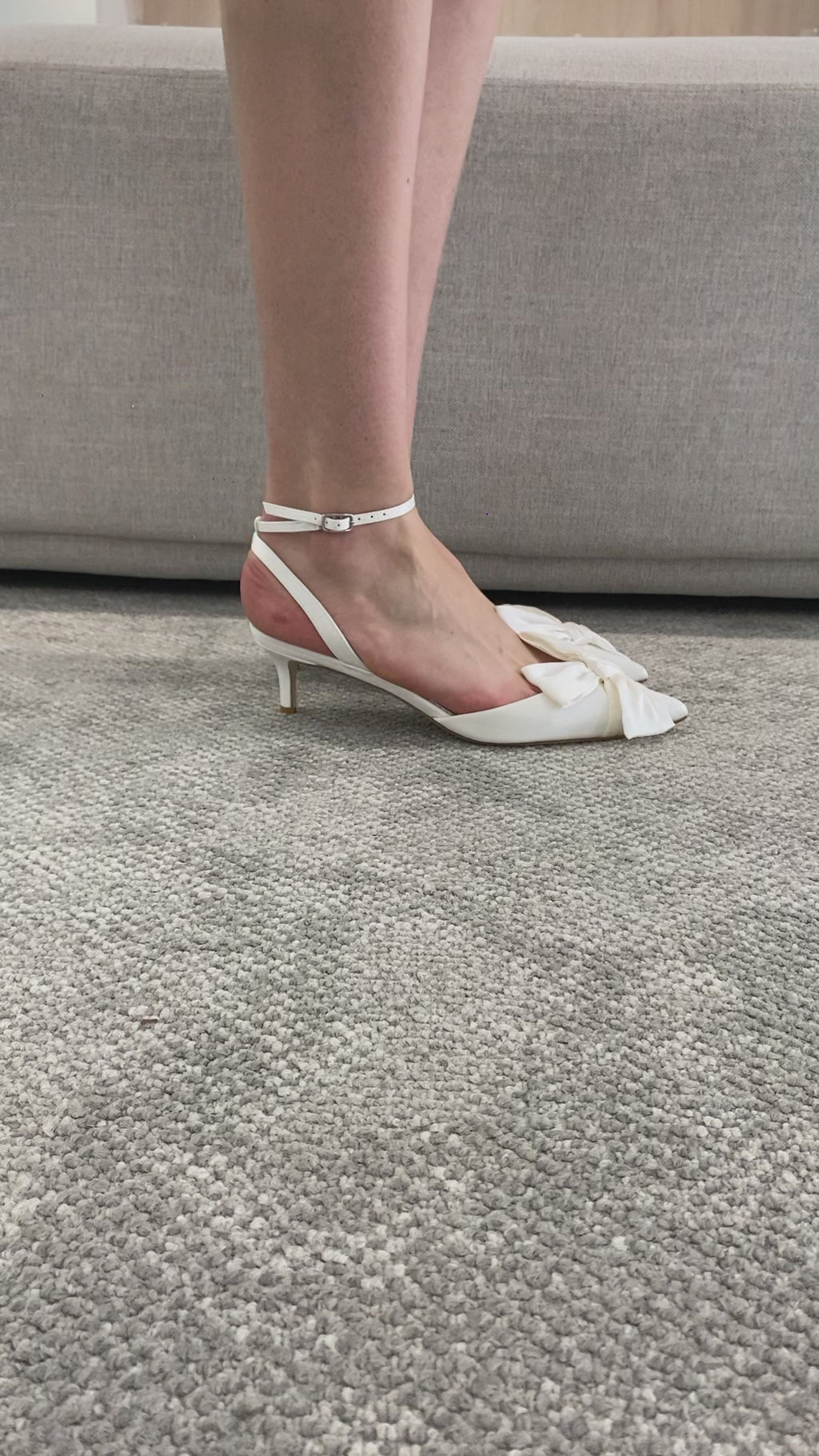 Buy Raven - Slingback Kitten Heels with Bow and Removable Ankle Strap - Ivory online | The White Collection Australia