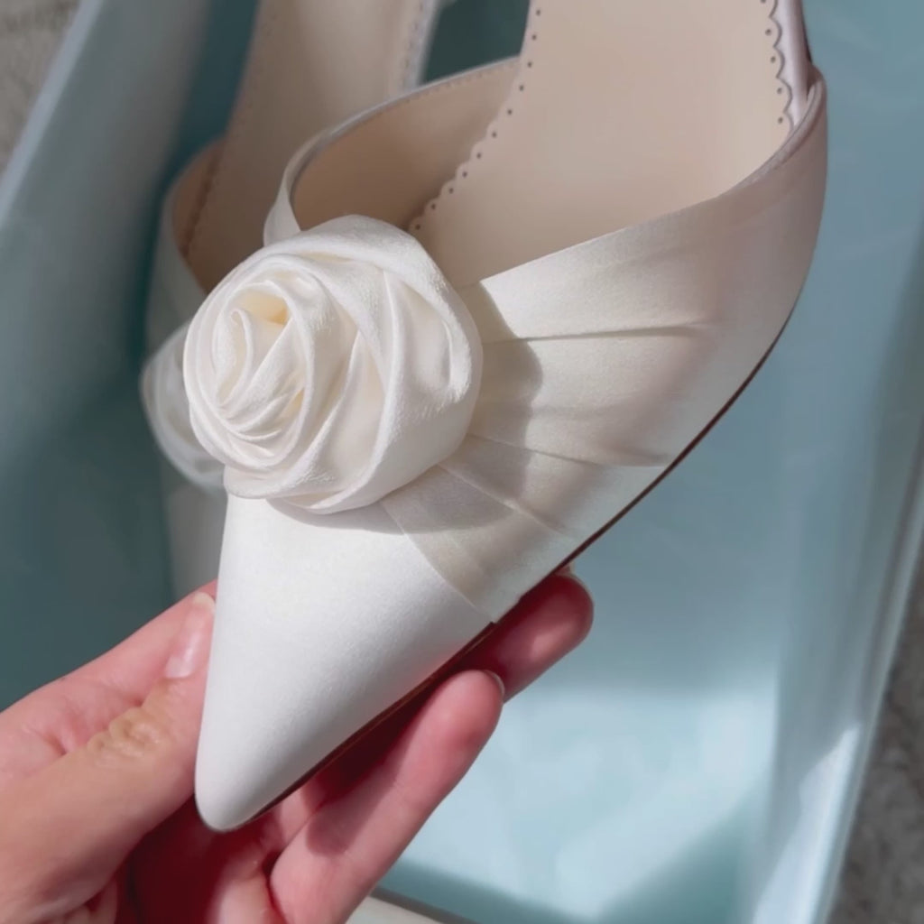 Buy Noelle - Ivory Pointed Toe Rosette Ivory Flower Heels online | The White Collection Australia