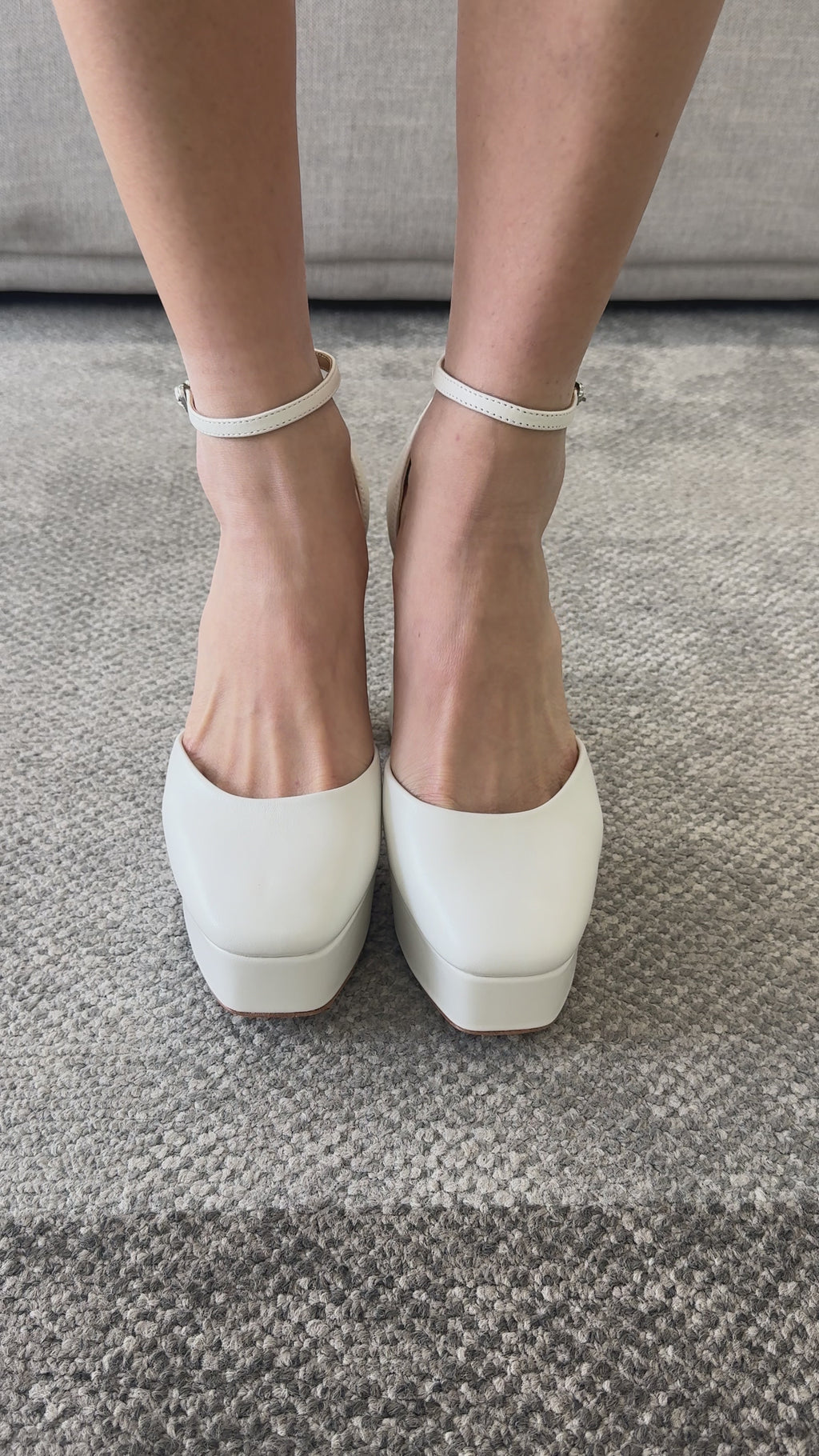 Buy Jayda II - Closed Toe Leather Platform Pumps with Crystal Heart Buckle - White online | The White Collection Australia