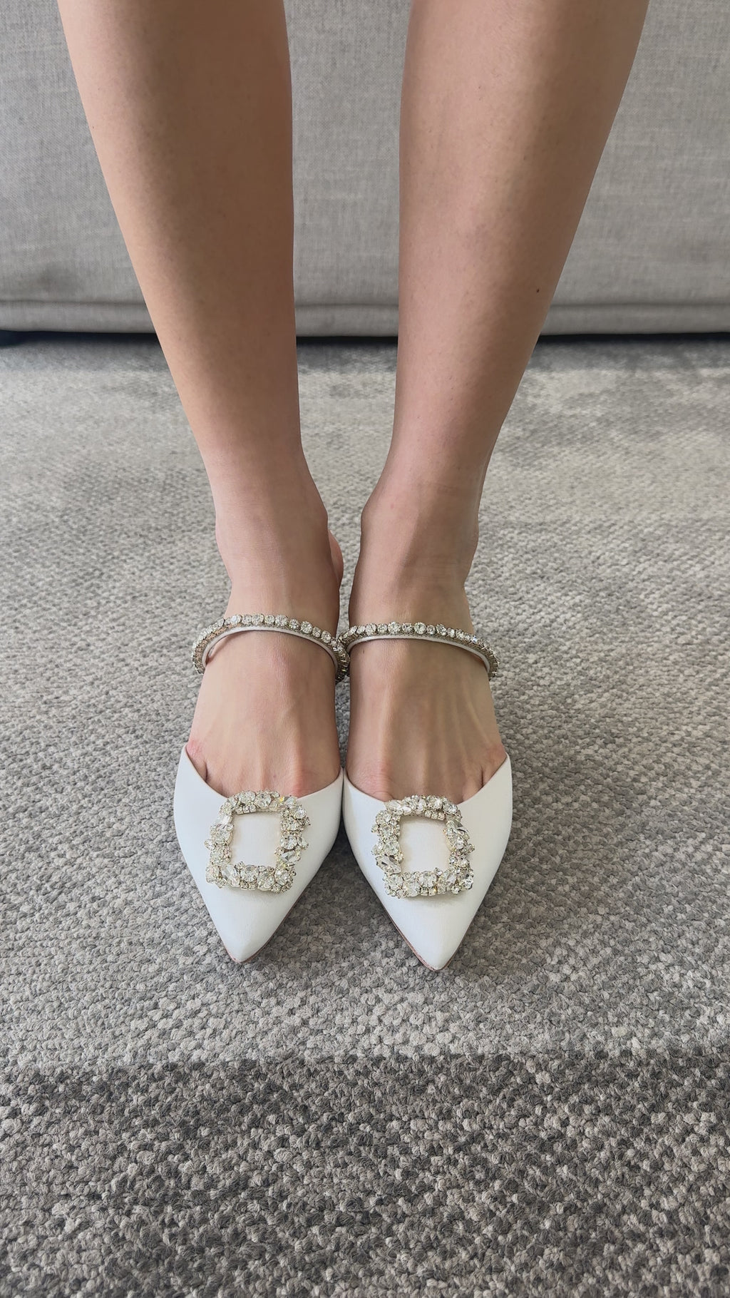 Buy Faith - Pointed Toe Crystal Embellished Kitten Mule - Soft White online | The White Collection Australia