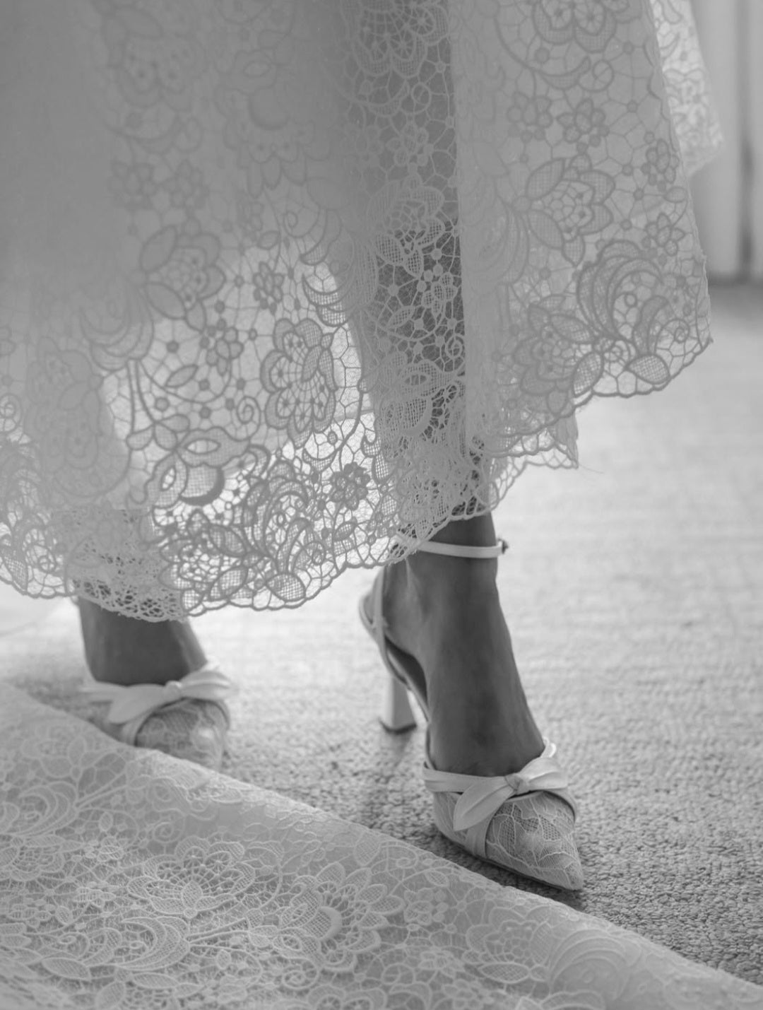 Josie - Pointed Toe Lace Ankle Strap Pumps - Soft White