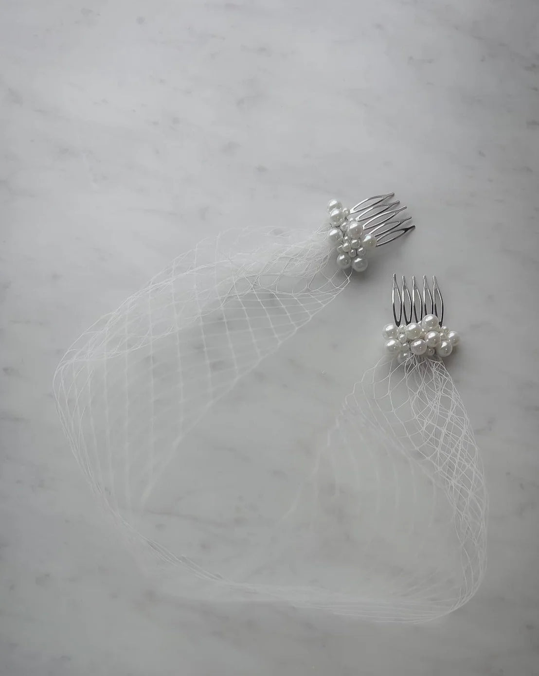 A'el Este - Krista Veil - Bridal Birdcage Veil with Pearl Combs - White