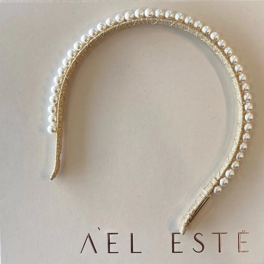 Buy A'el Este - Aubrey - Bridal Pearl Headband - Gold online | The White Collection Australia