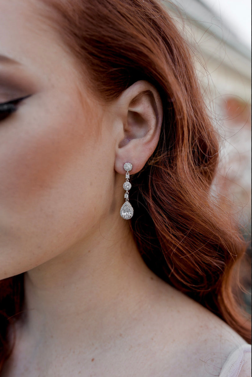 Buy Lydia - Long Bridal Crystal Drop Earrings online | The White Collection Australia