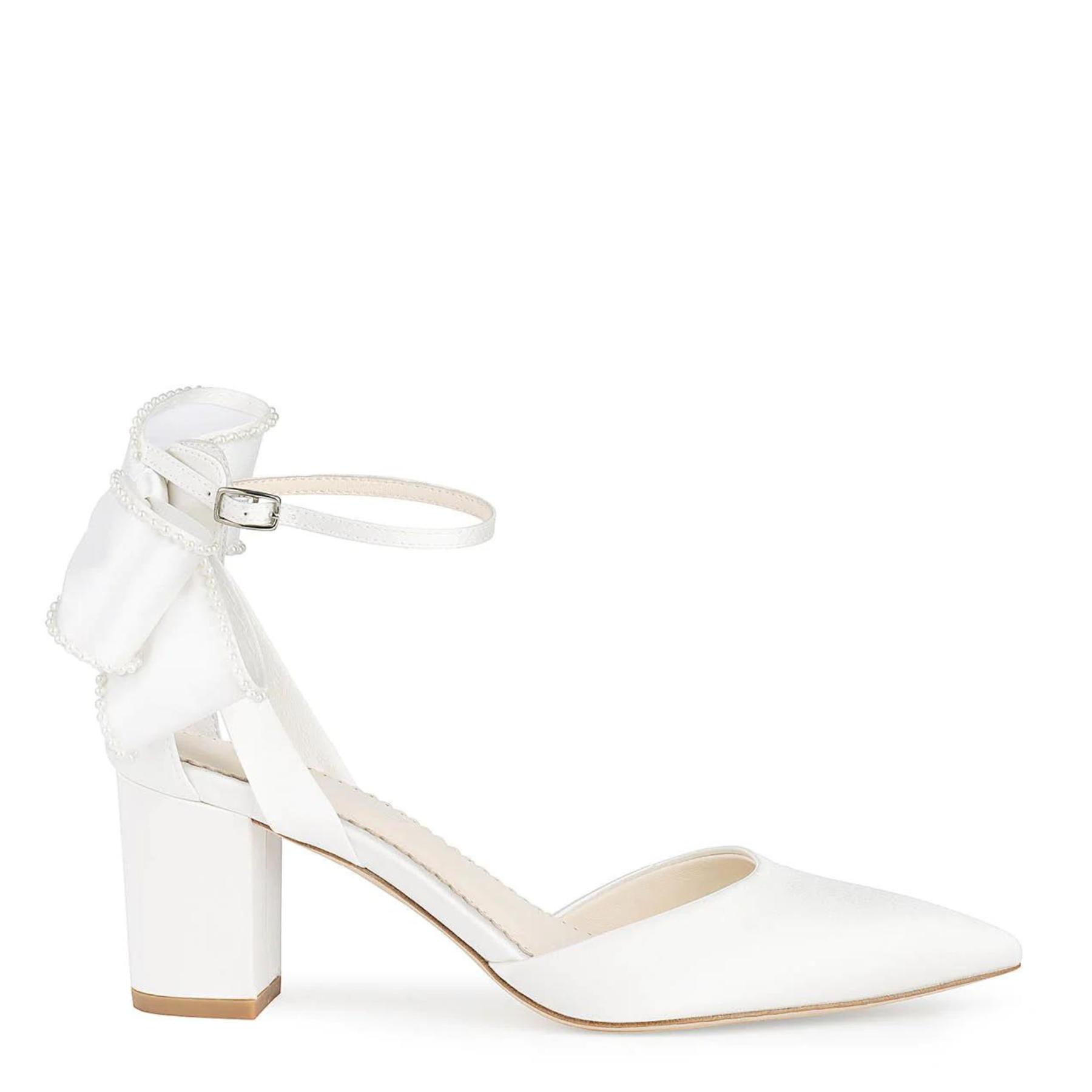 Buy Molly - Ivory Pearl Block Wedding Heels with Ankle Strap Bow online | The White Collection Australia