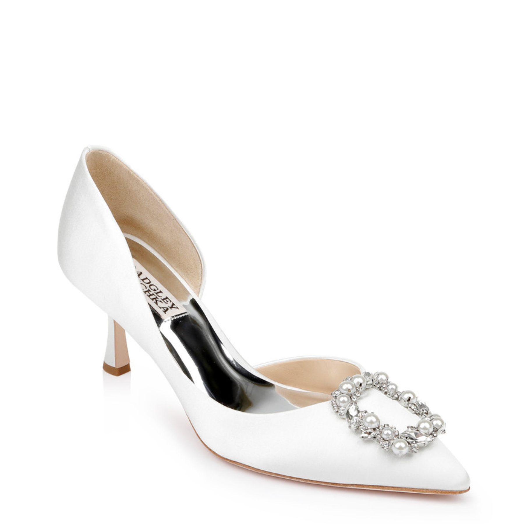 Buy Fabia - D'Orsay Kitten Heel With Pearl & Crystal Buckle - Soft White online | The White Collection Australia