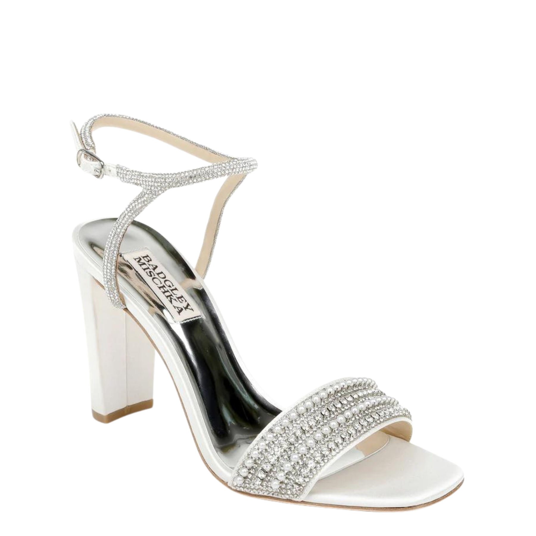 Kari - Open Toe Pearl Block Heel - White