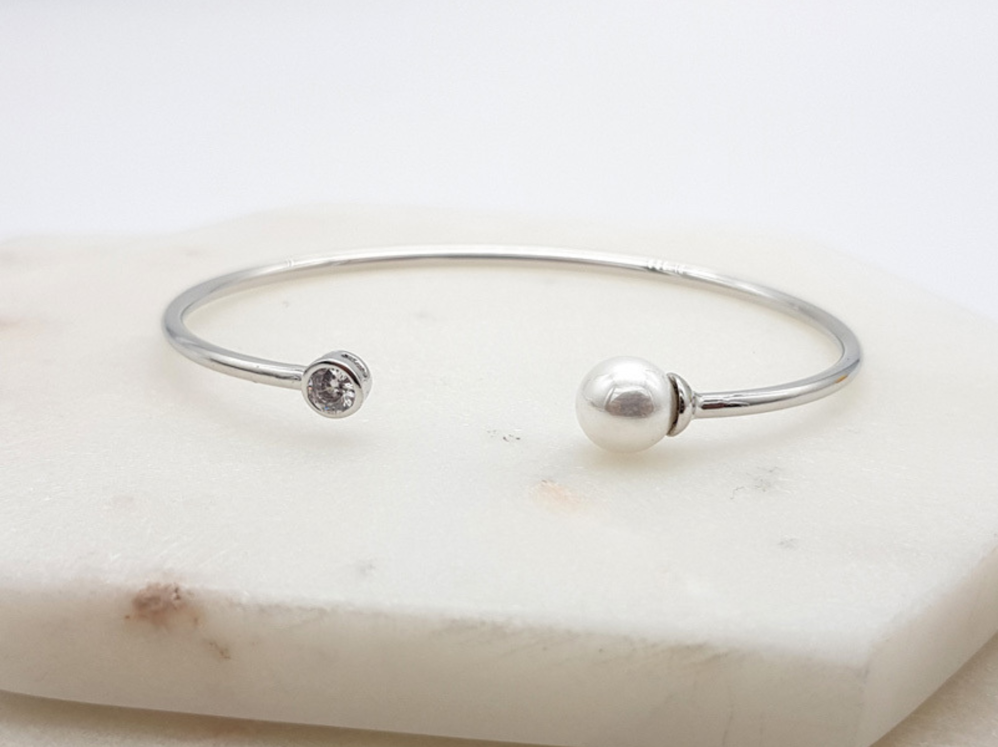 Buy Olivia - Simple Pearl & Crystal Bridal Bangle Bracelet online | The White Collection Australia