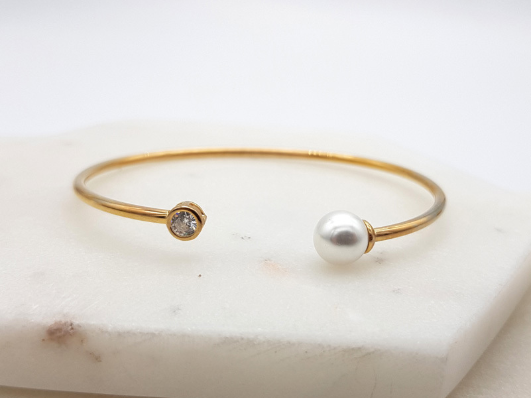 Olivia - Simple Pearl & Crystal Bridal Bangle Bracelet