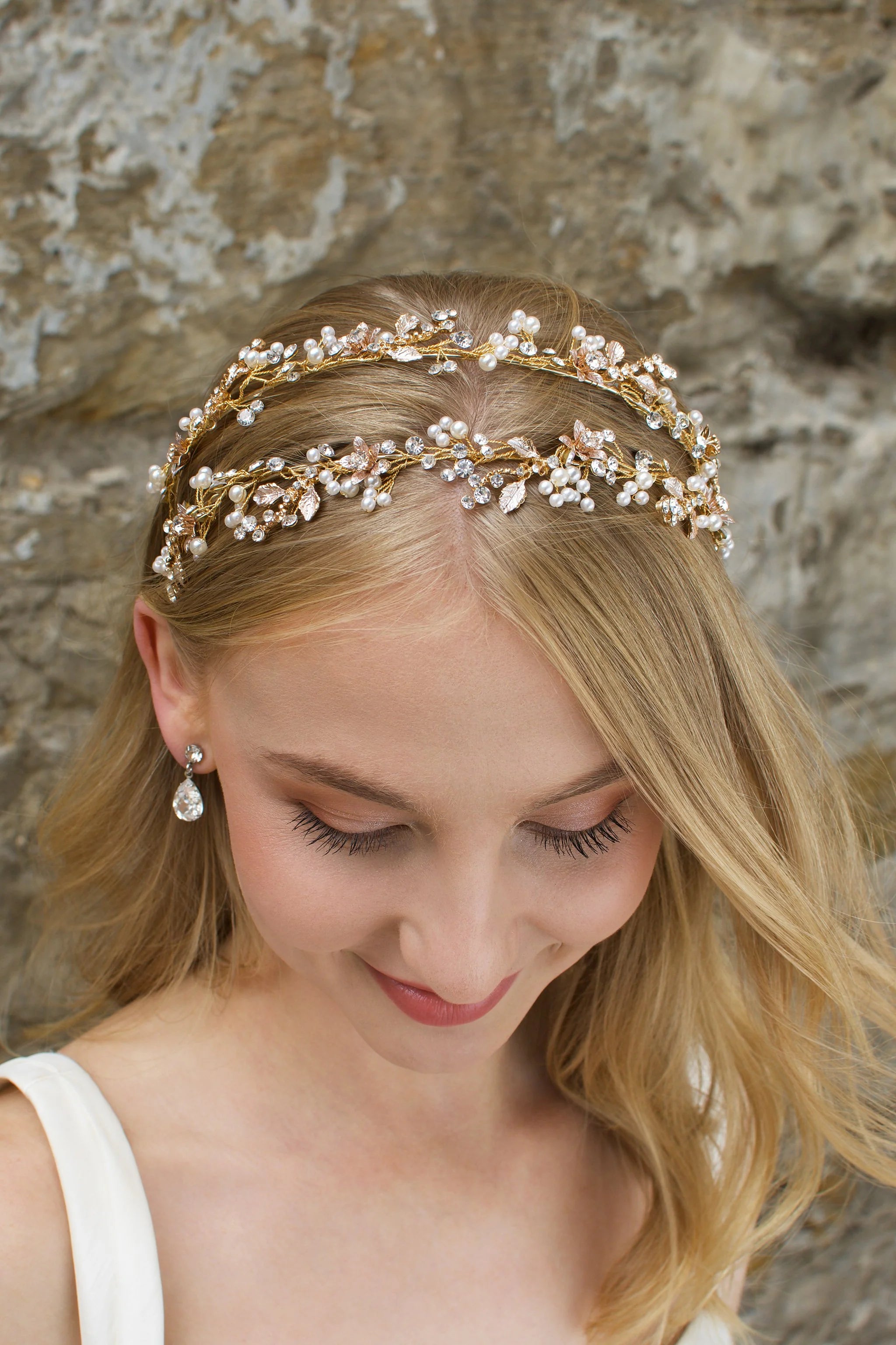 Buy Arlo - Floral Crystal & Pearl Bridal Double Headband online | The White Collection Australia