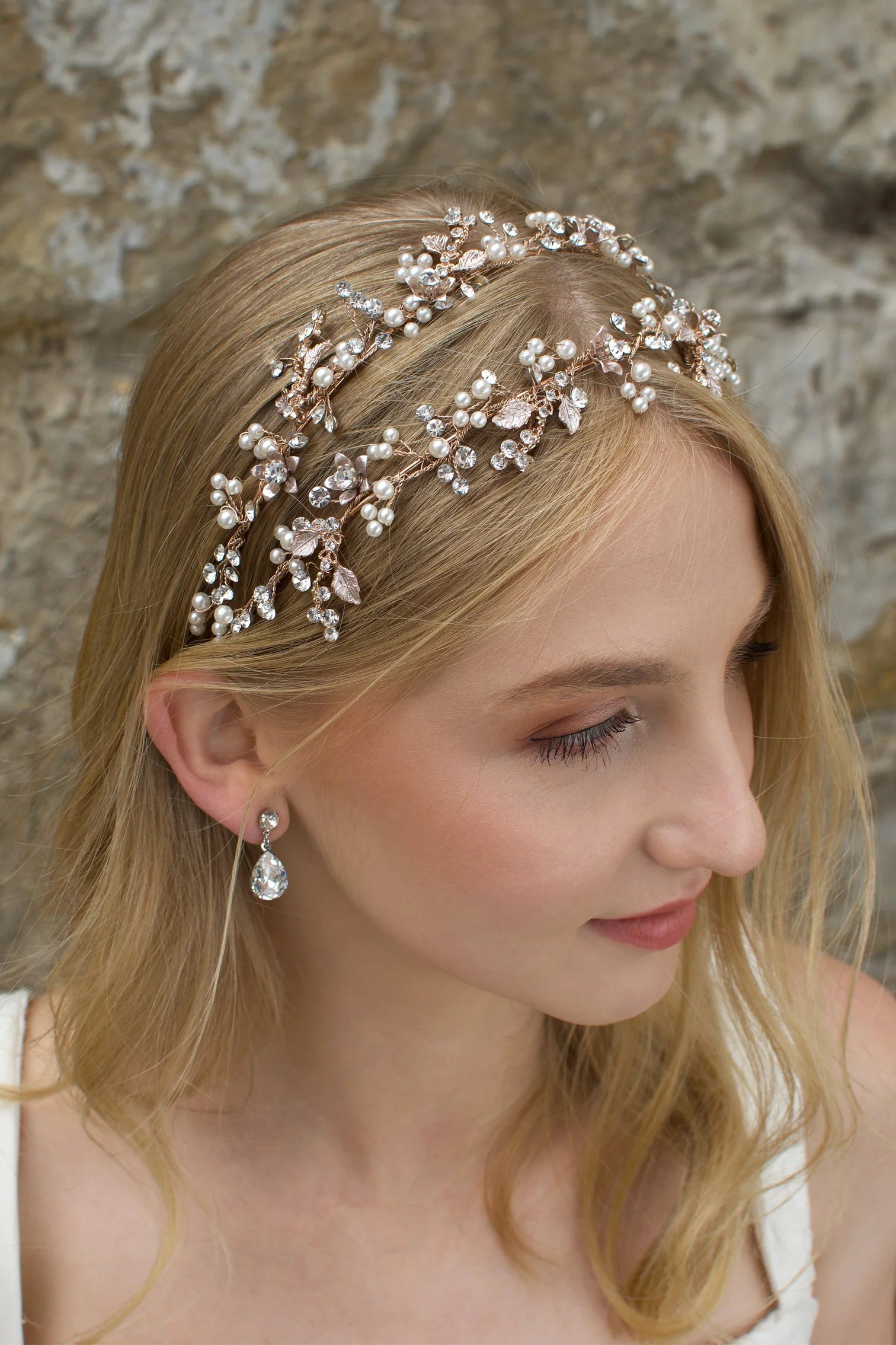 Buy Arlo - Floral Crystal & Pearl Bridal Double Headband online | The White Collection Australia