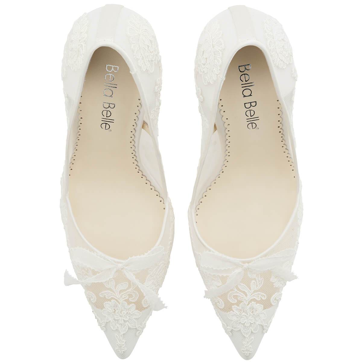 Sophia - White Flower Wedding Shoes Lace Heels