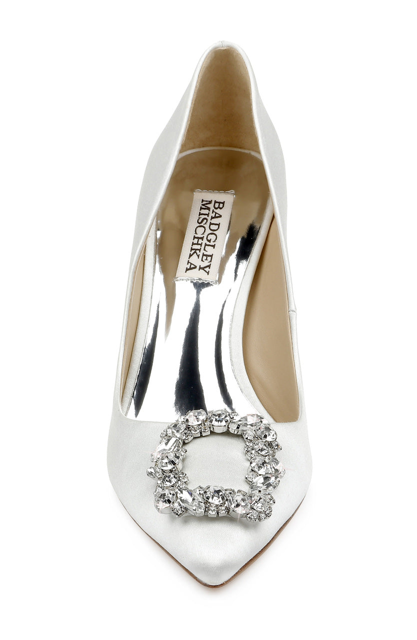 Cher - Crystal Buckle High Heel Stiletto Pump - White