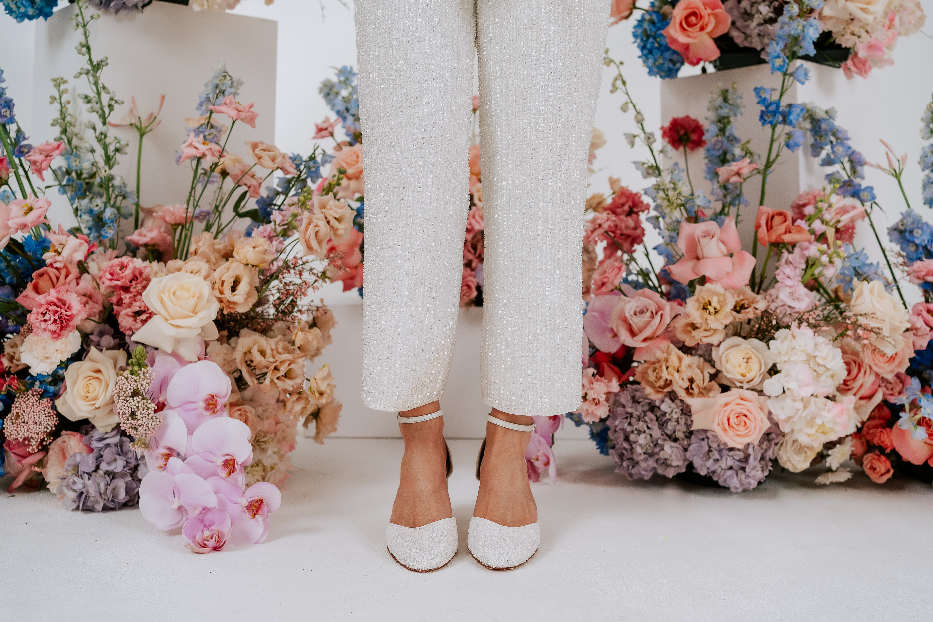 SAMPLE - January - Pearl Encrusted Pointed Bridal Block Heel - Size 5