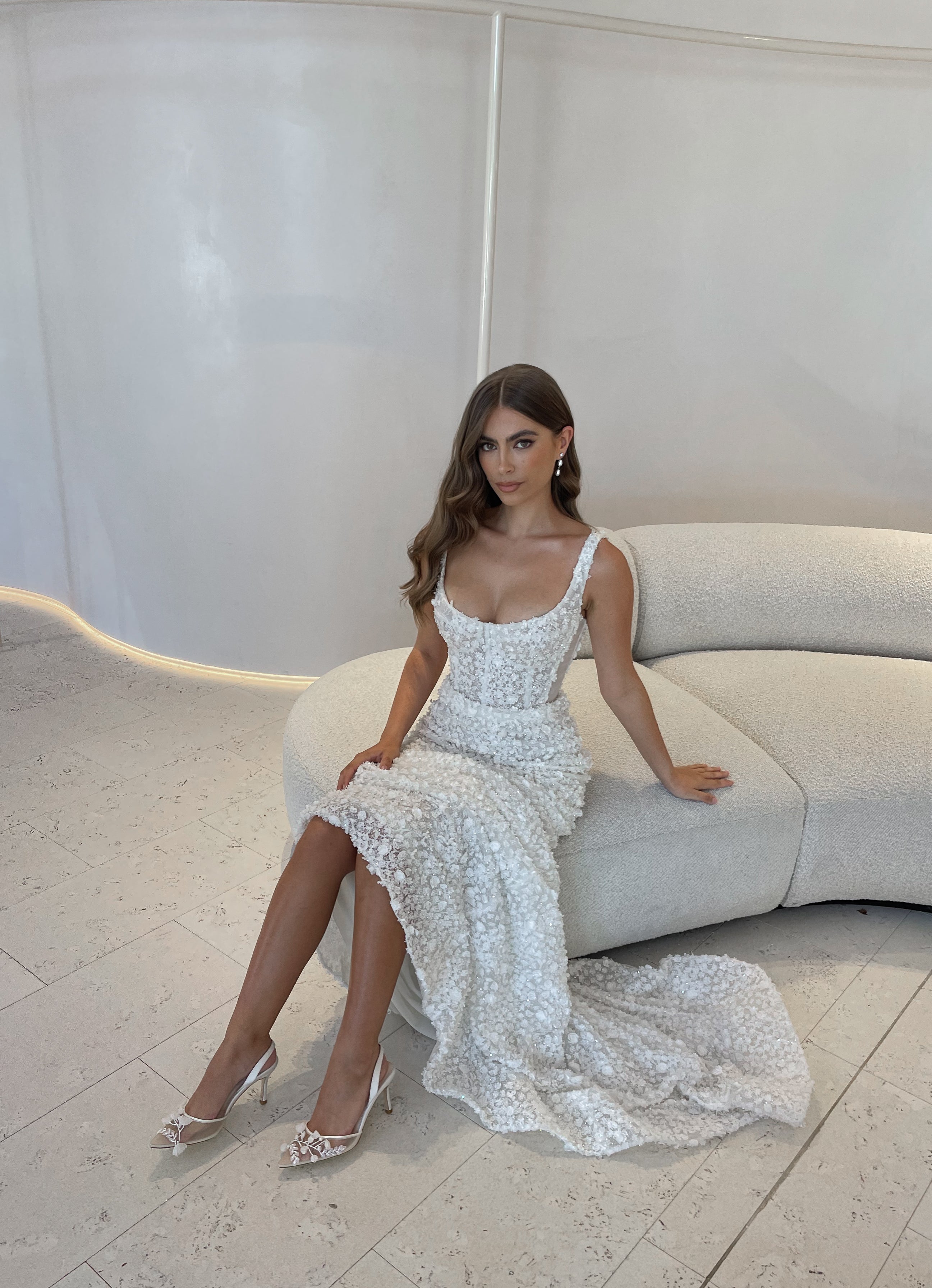 Buy Libby - Ivory Nude Lace Floral Embroidered Bridal Heel online | The White Collection Australia