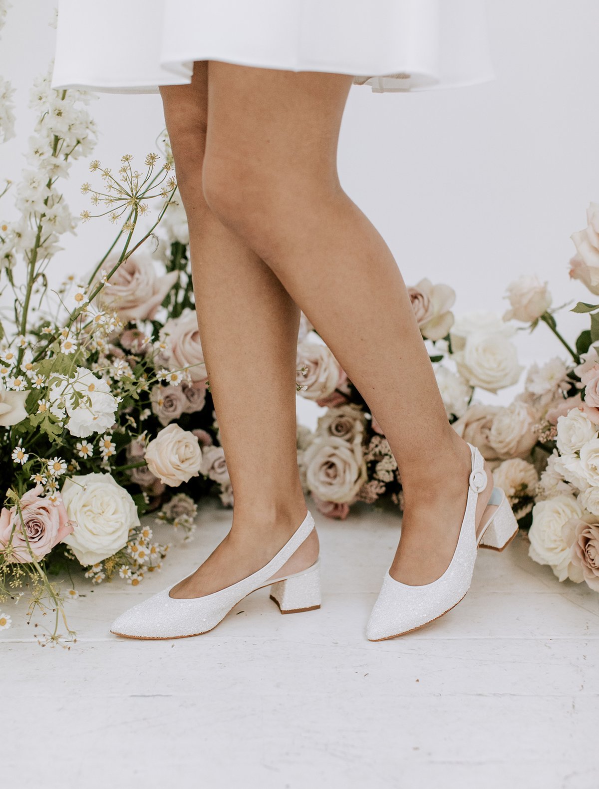 SAMPLE - January - Pearl Encrusted Pointed Bridal Block Heel - Size 5