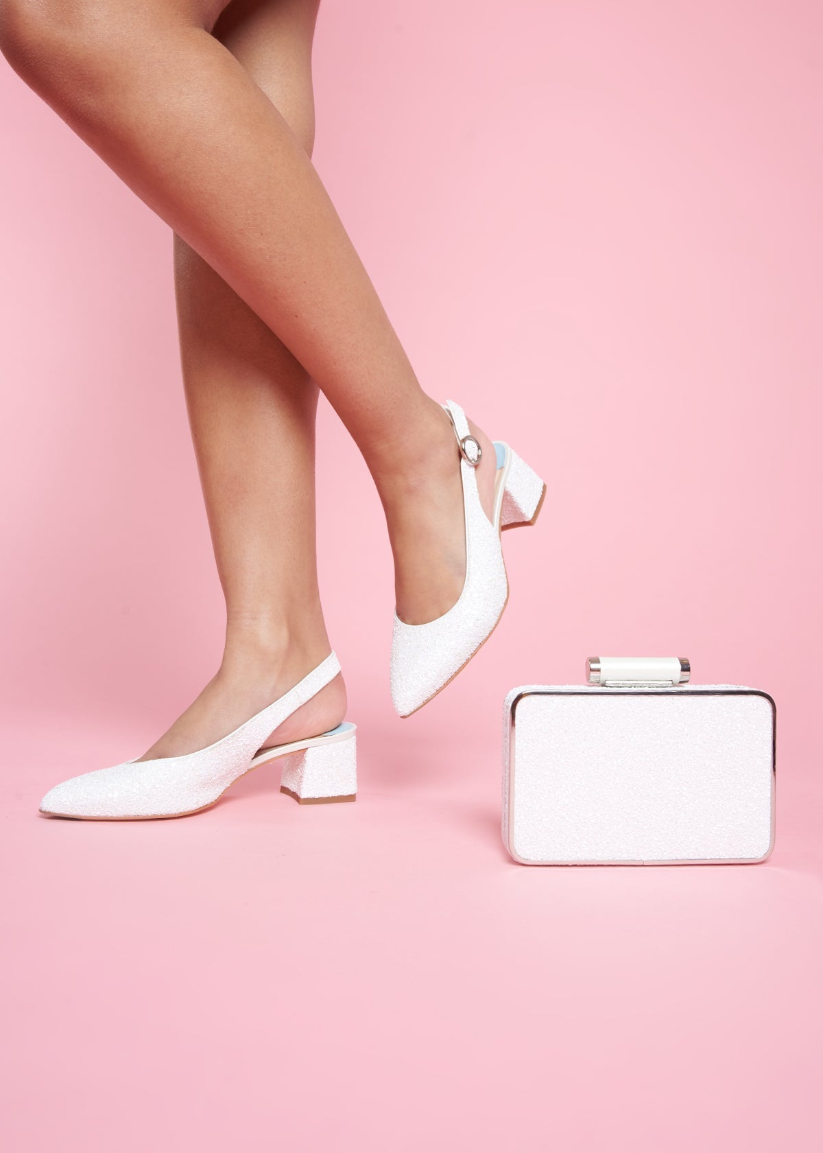 SAMPLE - January - Pearl Encrusted Pointed Bridal Block Heel - Size 5