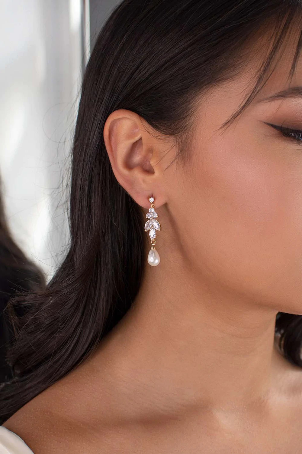 Buy Holly - Stunning Pearl Drop Bridal Earrings online | The White Collection Australia