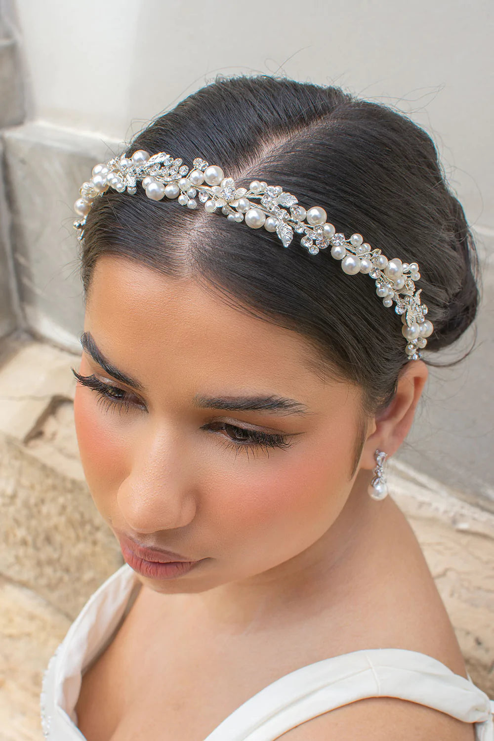 Buy Amelia - Pearl Crystal Delicate Floral Bridal Headband online | The White Collection Australia