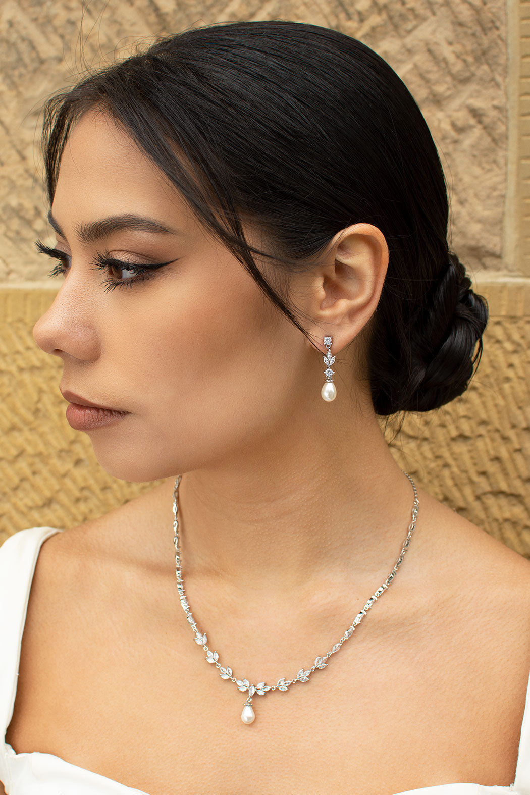 Buy Liliana - Delicate Crystal and Pearl Drop Bridal Necklace online | The White Collection Australia