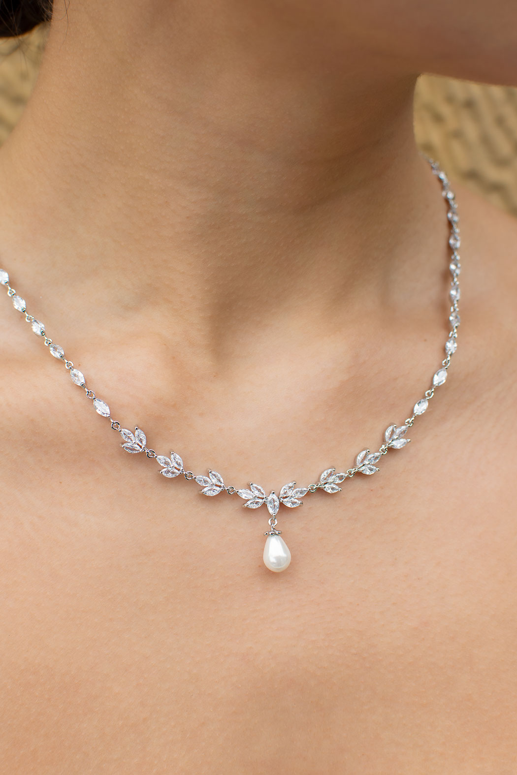 Buy Liliana - Delicate Crystal and Pearl Drop Bridal Necklace online | The White Collection Australia
