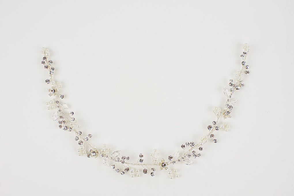 Iris - Crystal Floral & Pearl Bridal Hair Vine