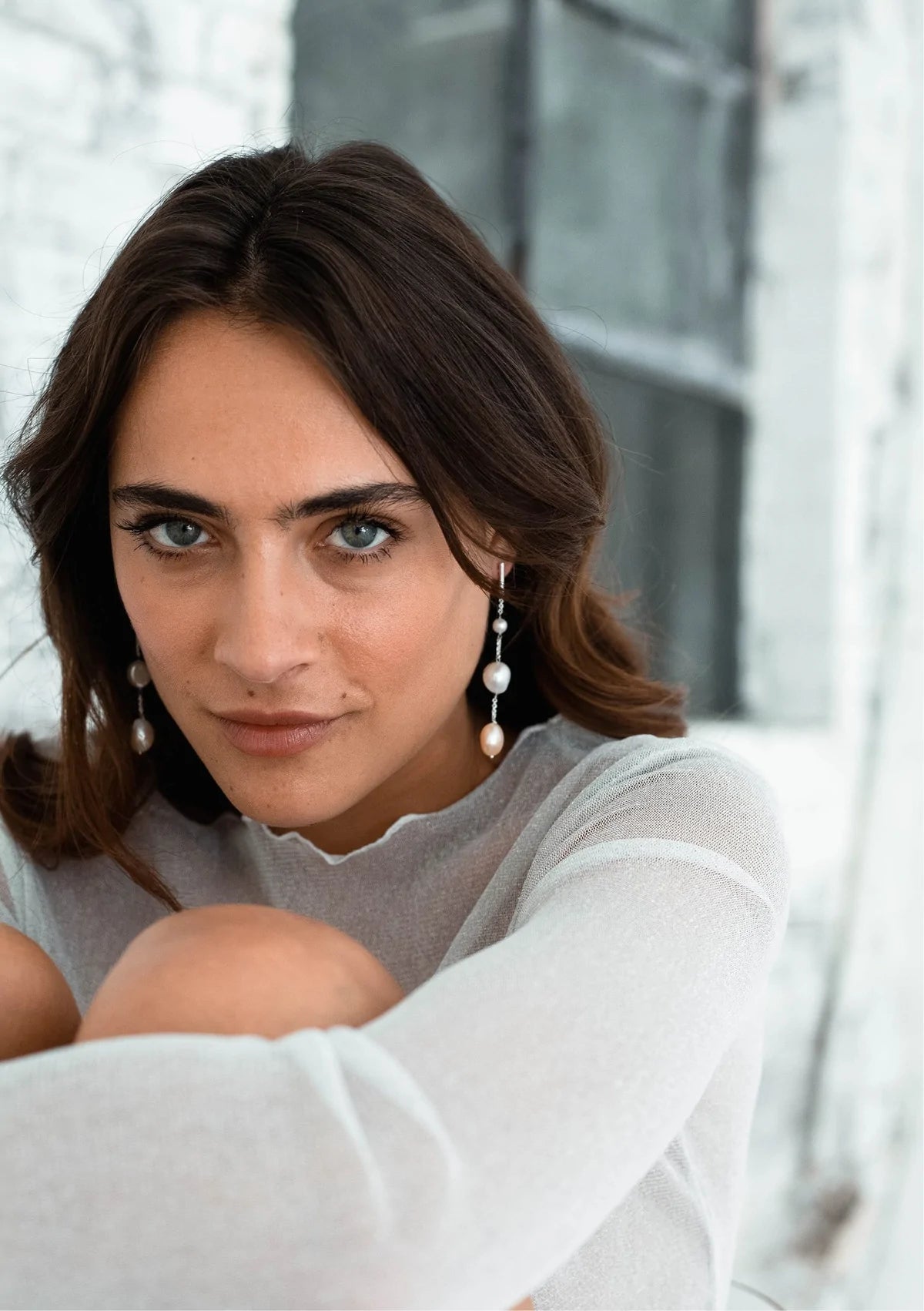 Buy Lola Knight - Alora - Minimal Bridal Pearl Earrings - Silver online | The White Collection Australia