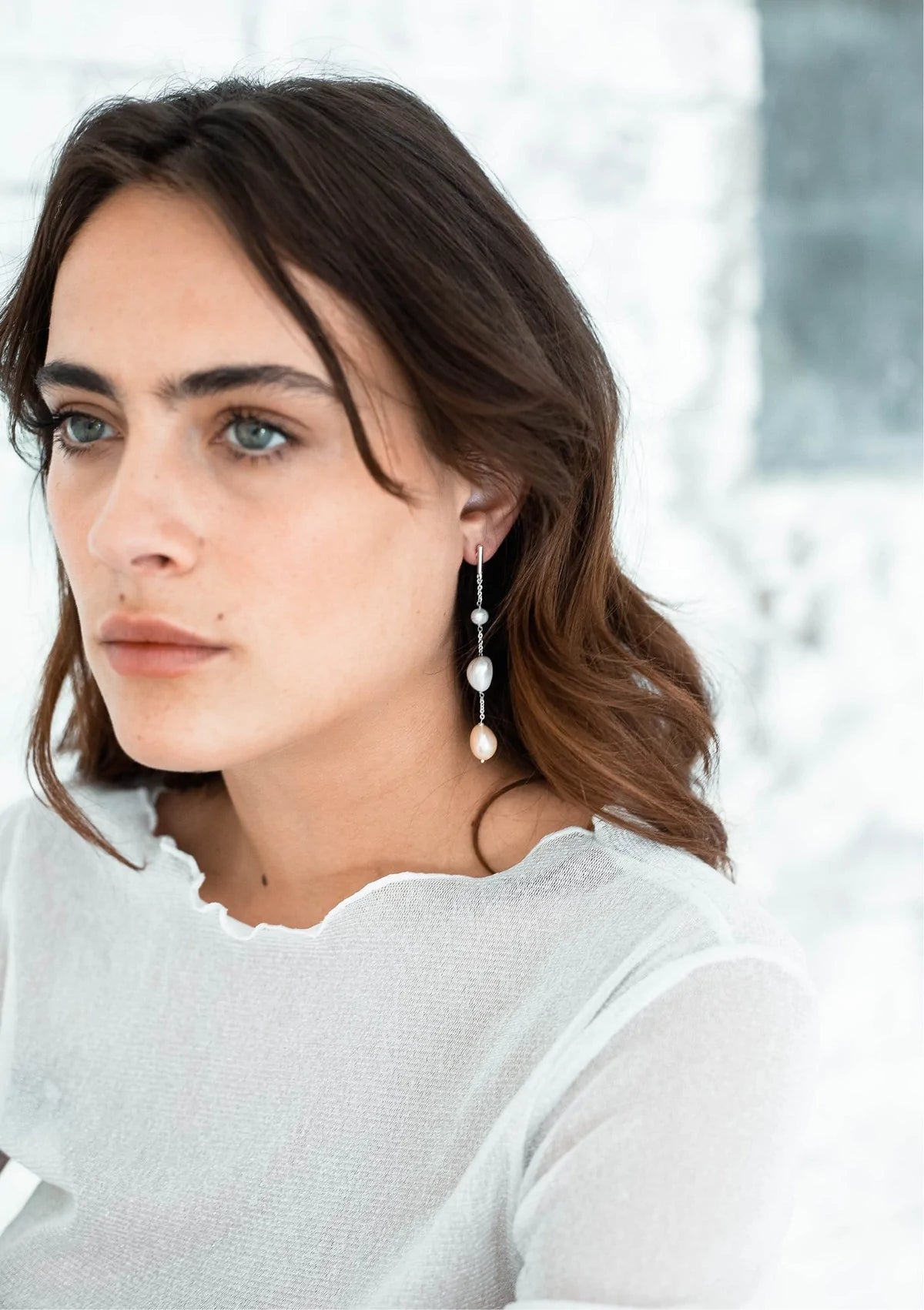 Buy Lola Knight - Alora - Minimal Bridal Pearl Earrings - Silver online | The White Collection Australia