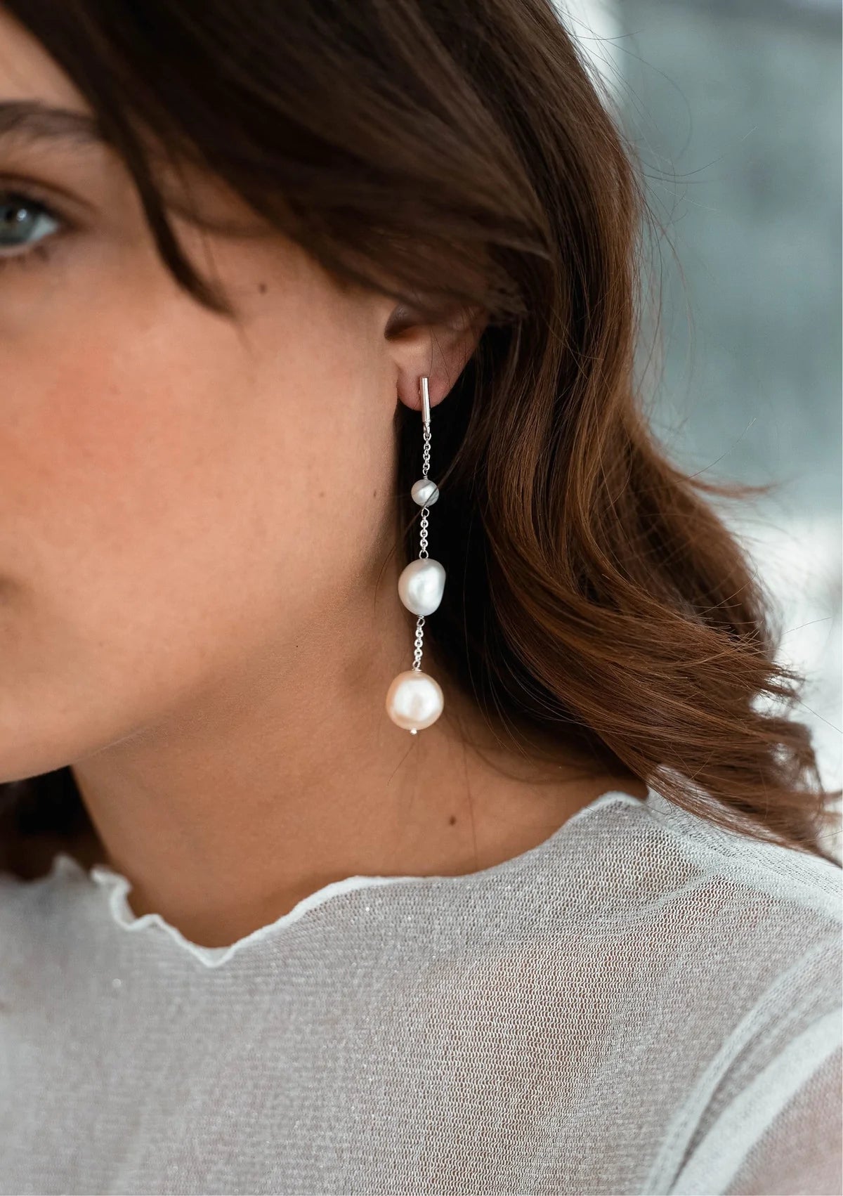 Buy Lola Knight - Alora - Minimal Bridal Pearl Earrings - Silver online | The White Collection Australia