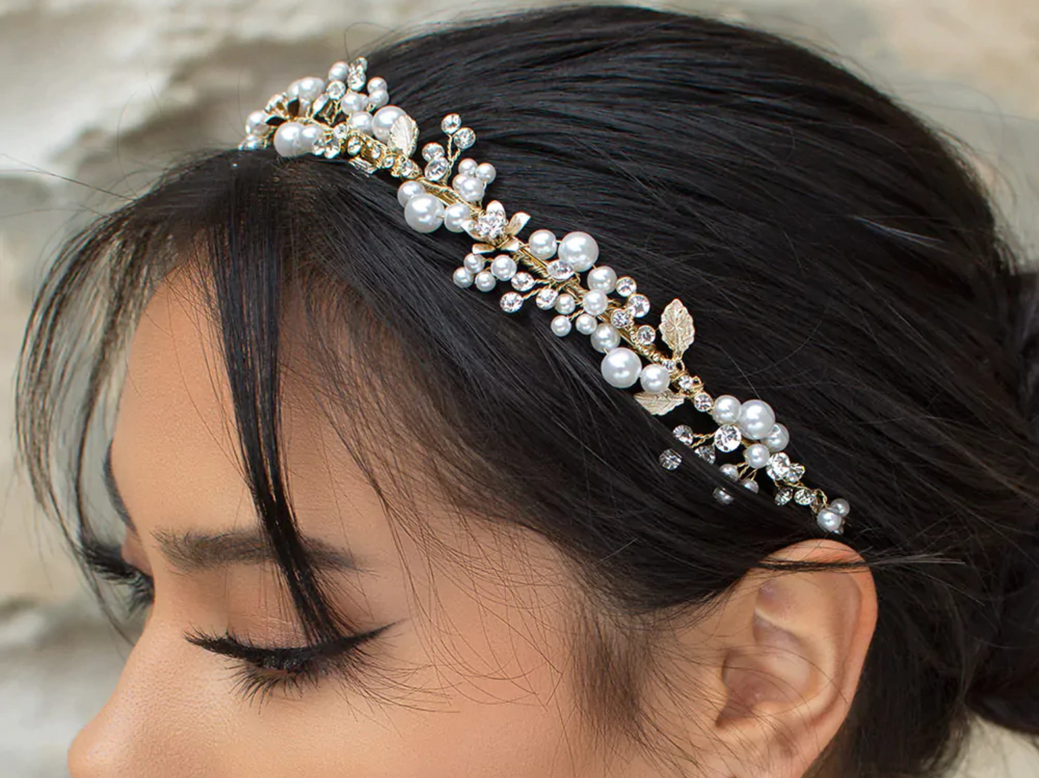 Buy Amelia - Pearl Crystal Delicate Floral Bridal Headband online | The White Collection Australia