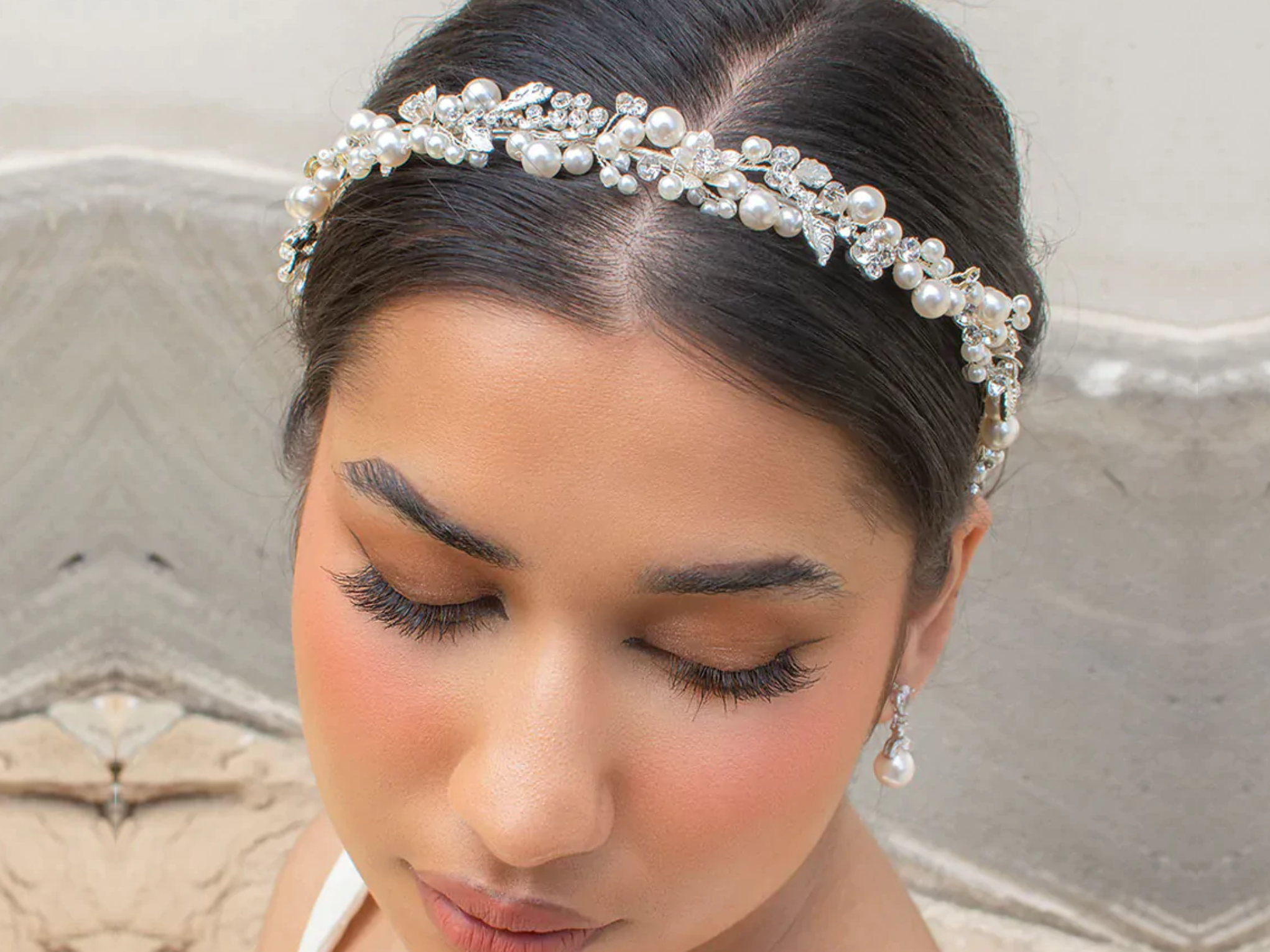 Buy Amelia - Pearl Crystal Delicate Floral Bridal Headband online | The White Collection Australia
