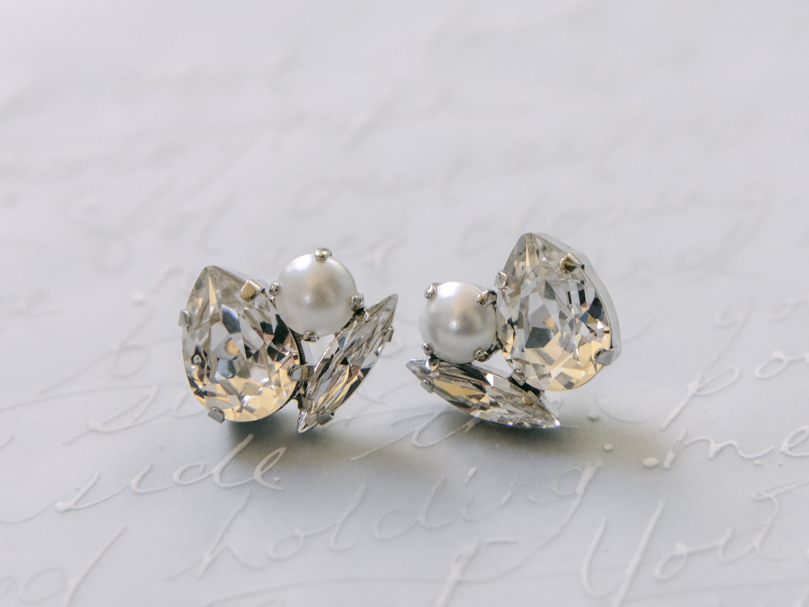 Bau - Silver Swarovski Pearl Bridal Cluster Earrings