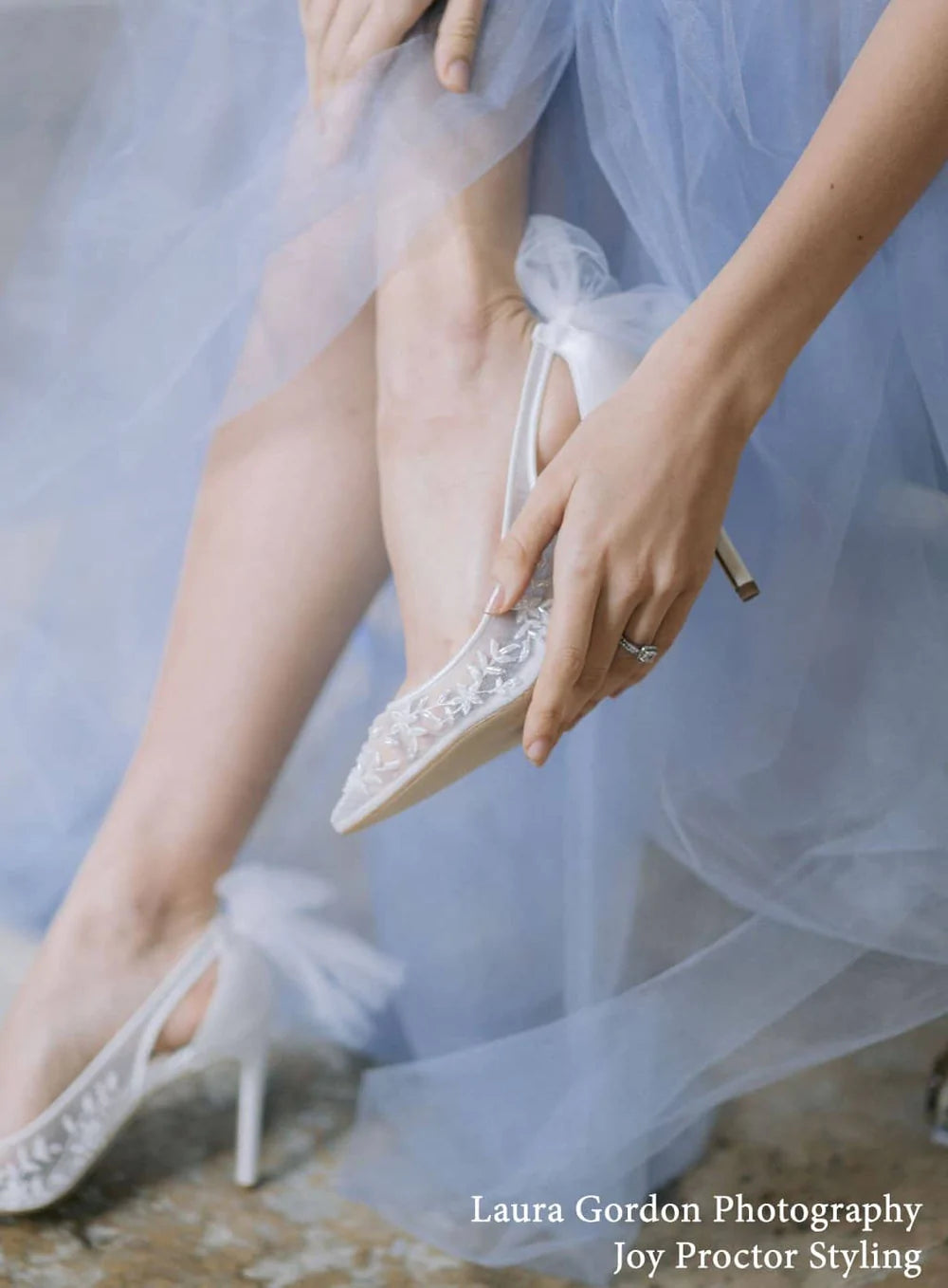 Esther - Floral and Tulle Bow Kitten Heel