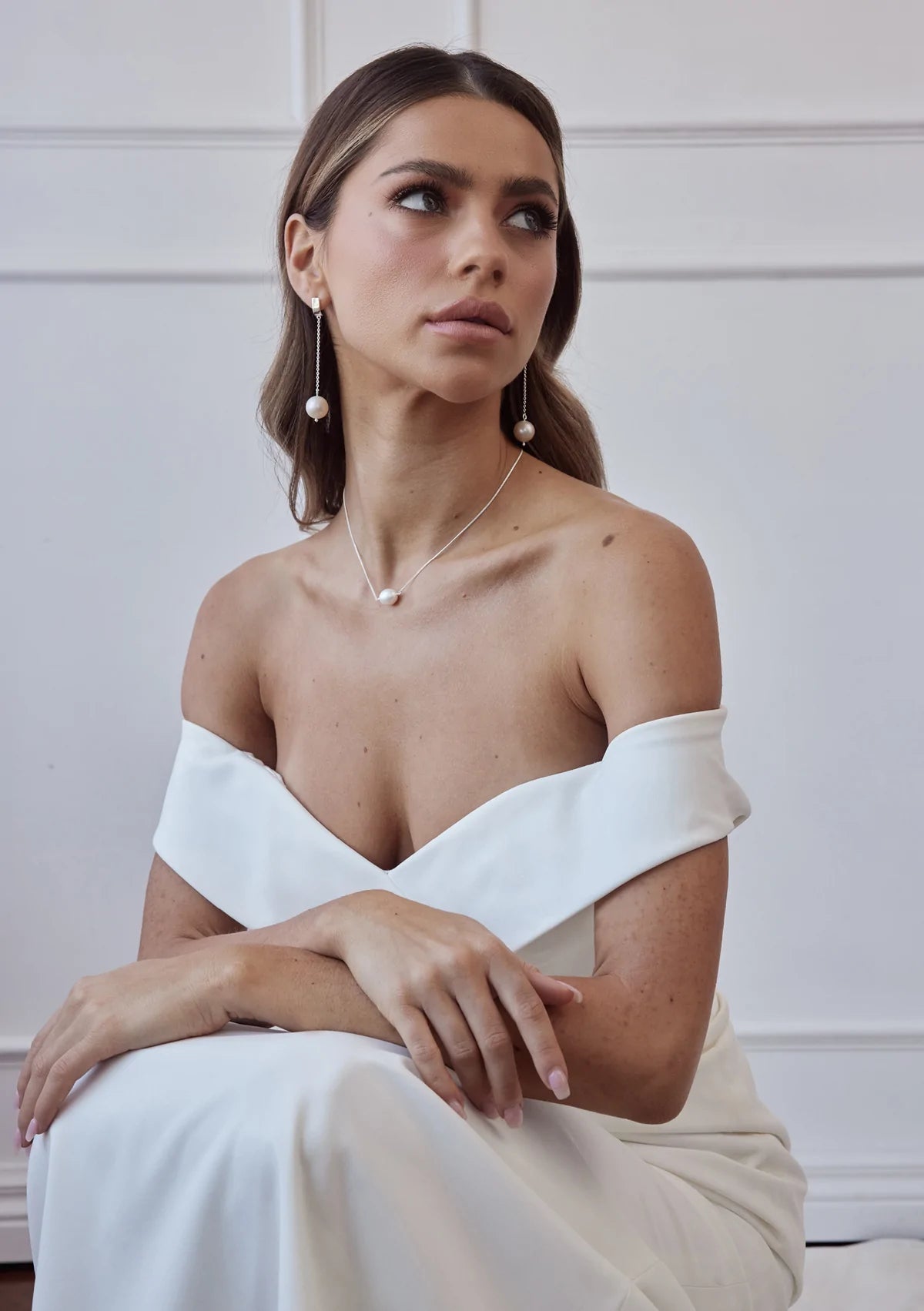 Buy Lola Knight - Ada - Minimal Bridal Pearl Earrings - Silver online | The White Collection Australia