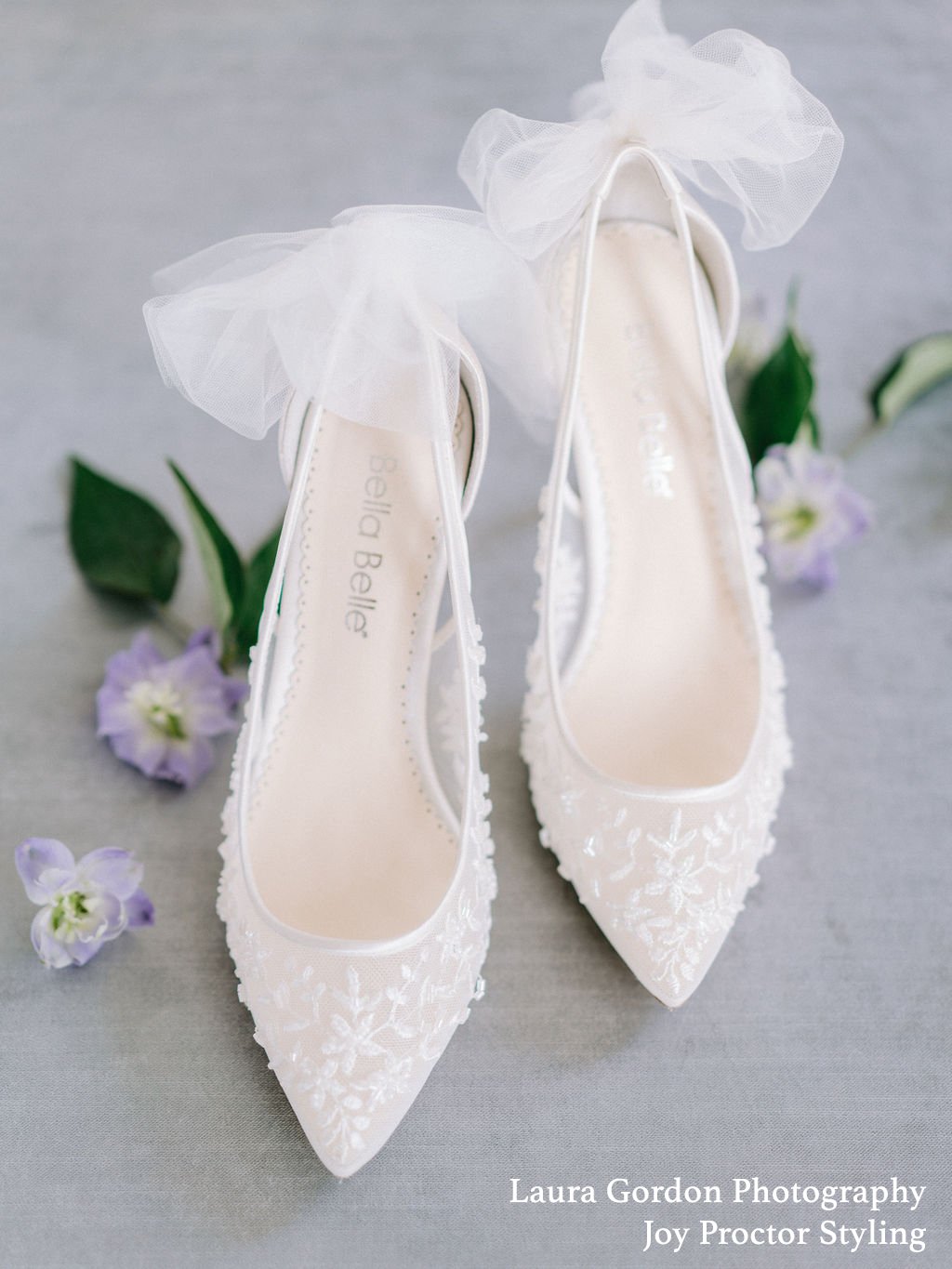 Esther - Floral and Tulle Bow Kitten Heel