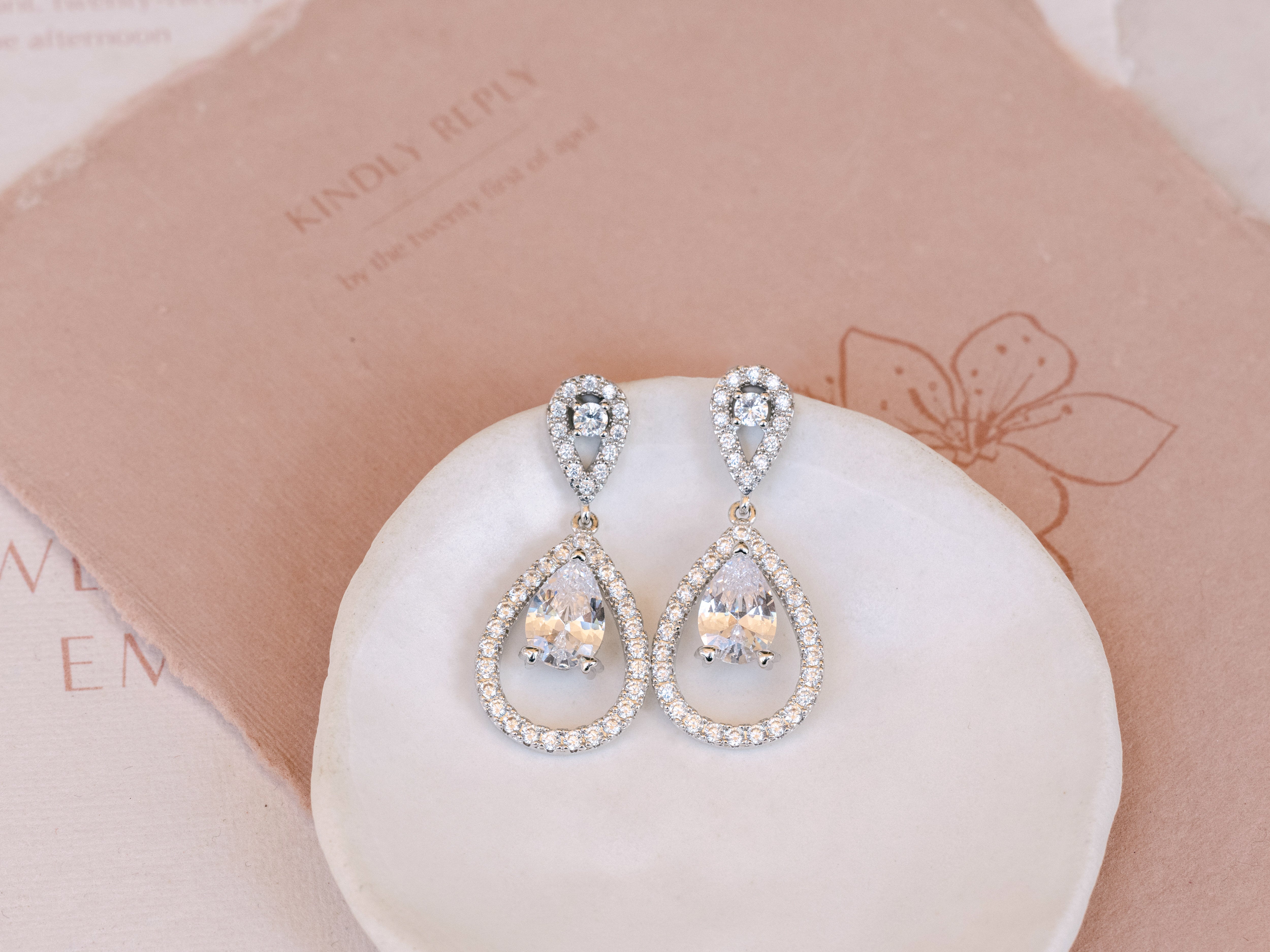 Buy Elisha - Crystal Teardrop Halo Bridal Earrings online | The White Collection Australia