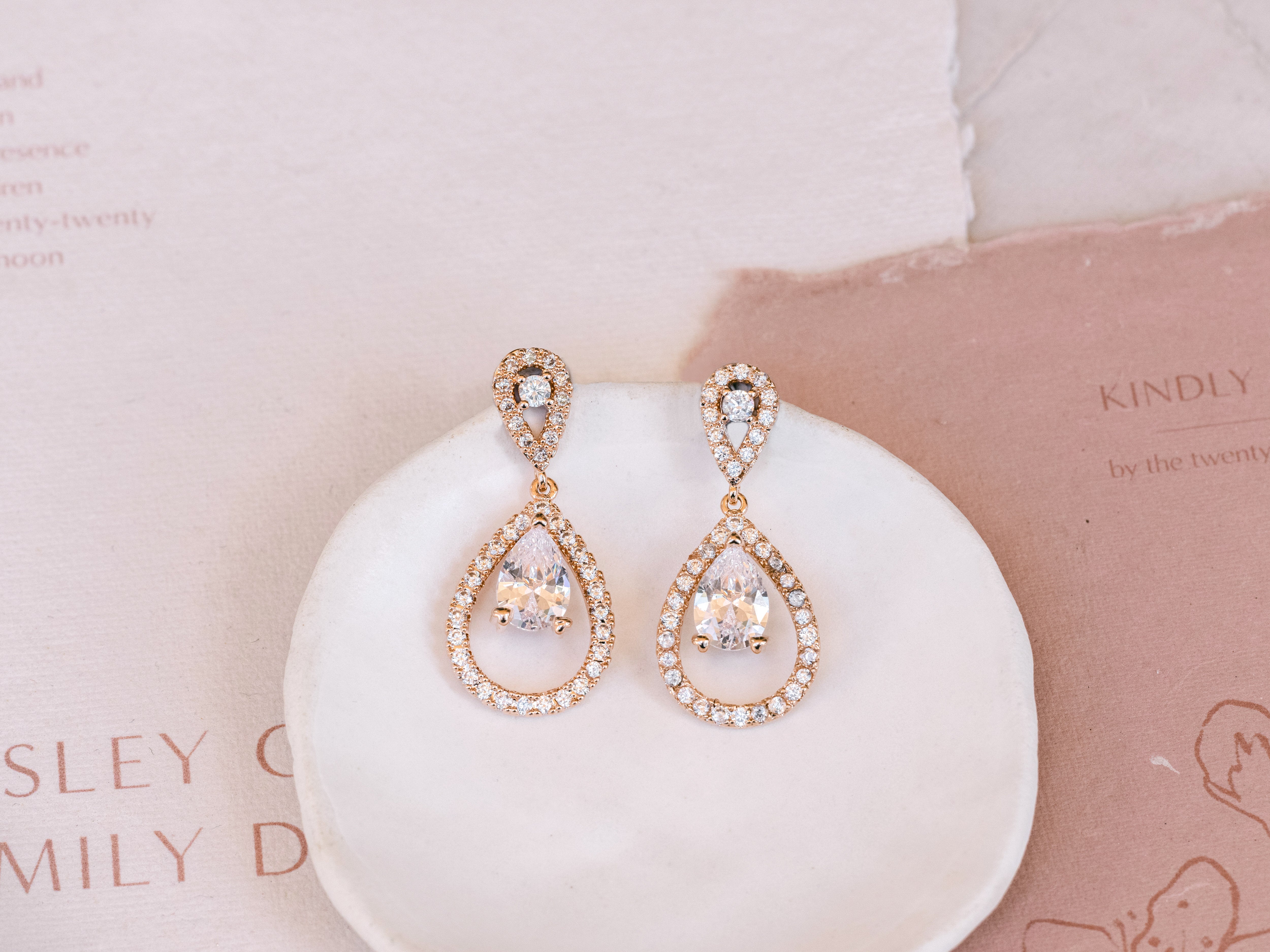 Buy Elisha - Crystal Teardrop Halo Bridal Earrings online | The White Collection Australia