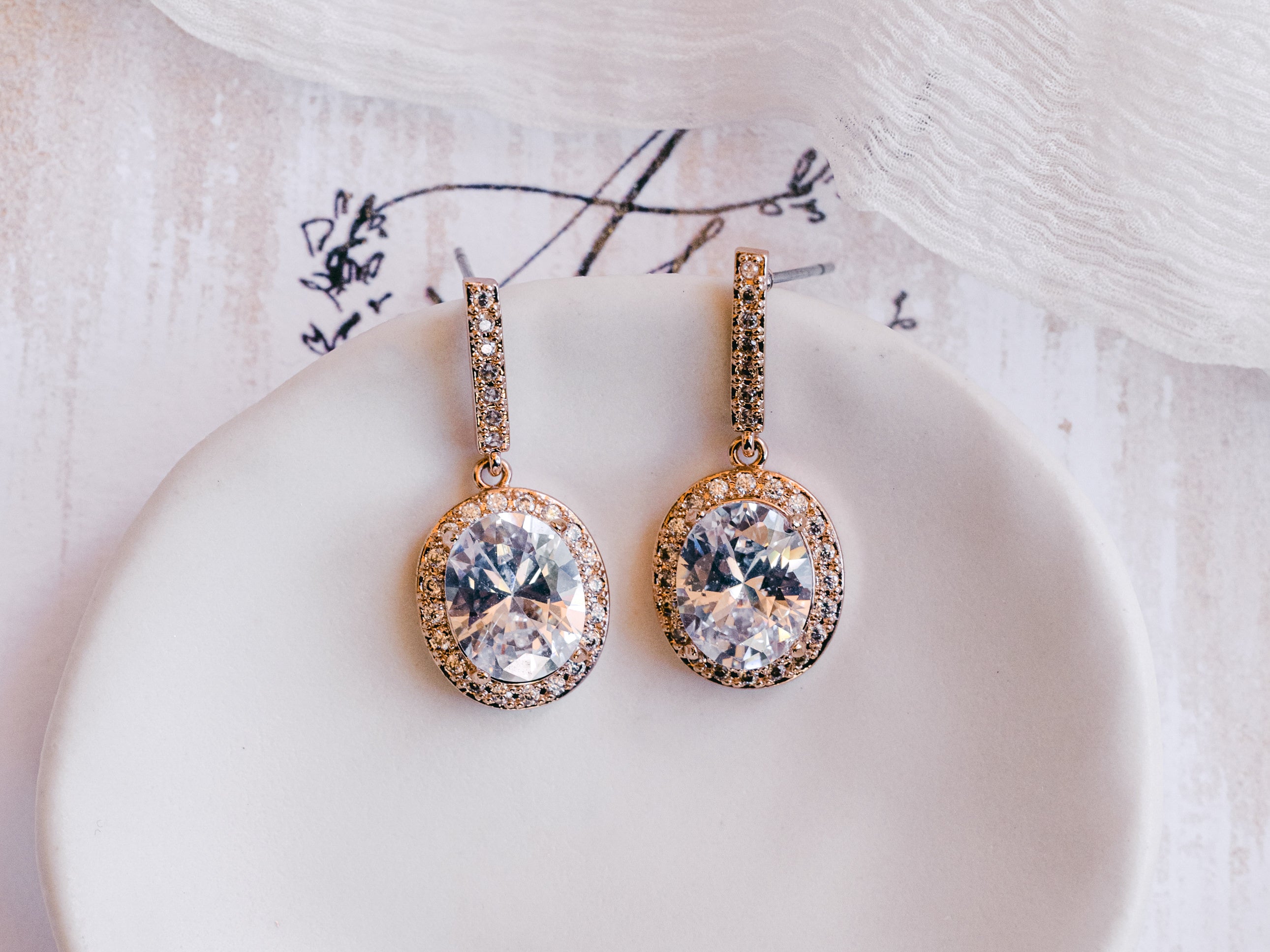 Buy Genevieve - Crystal Oval Bridal Drop Earrings online | The White Collection Australia