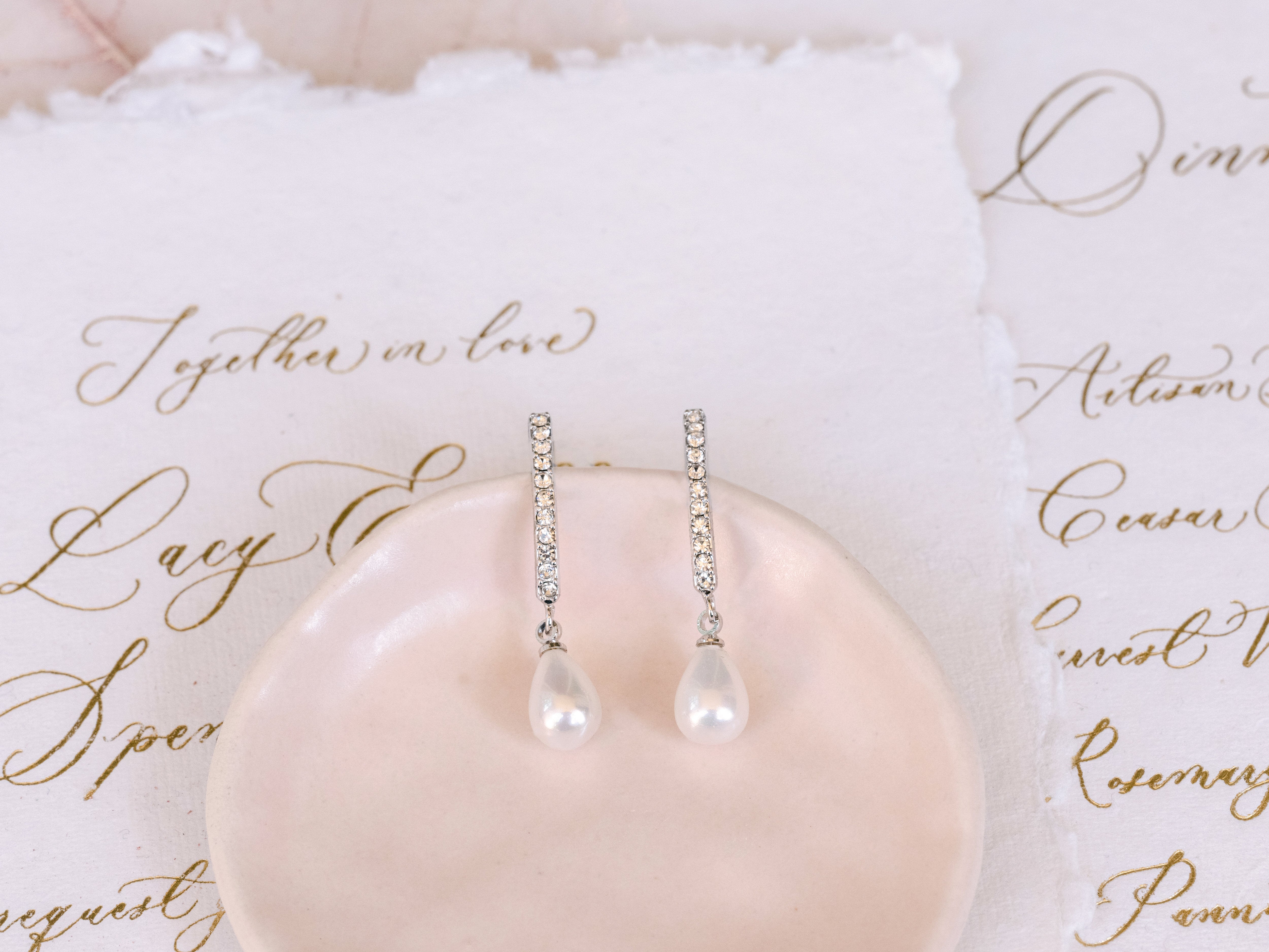 Buy Penelope - Elegant Pearl Drop Bridal Earrings online | The White Collection Australia