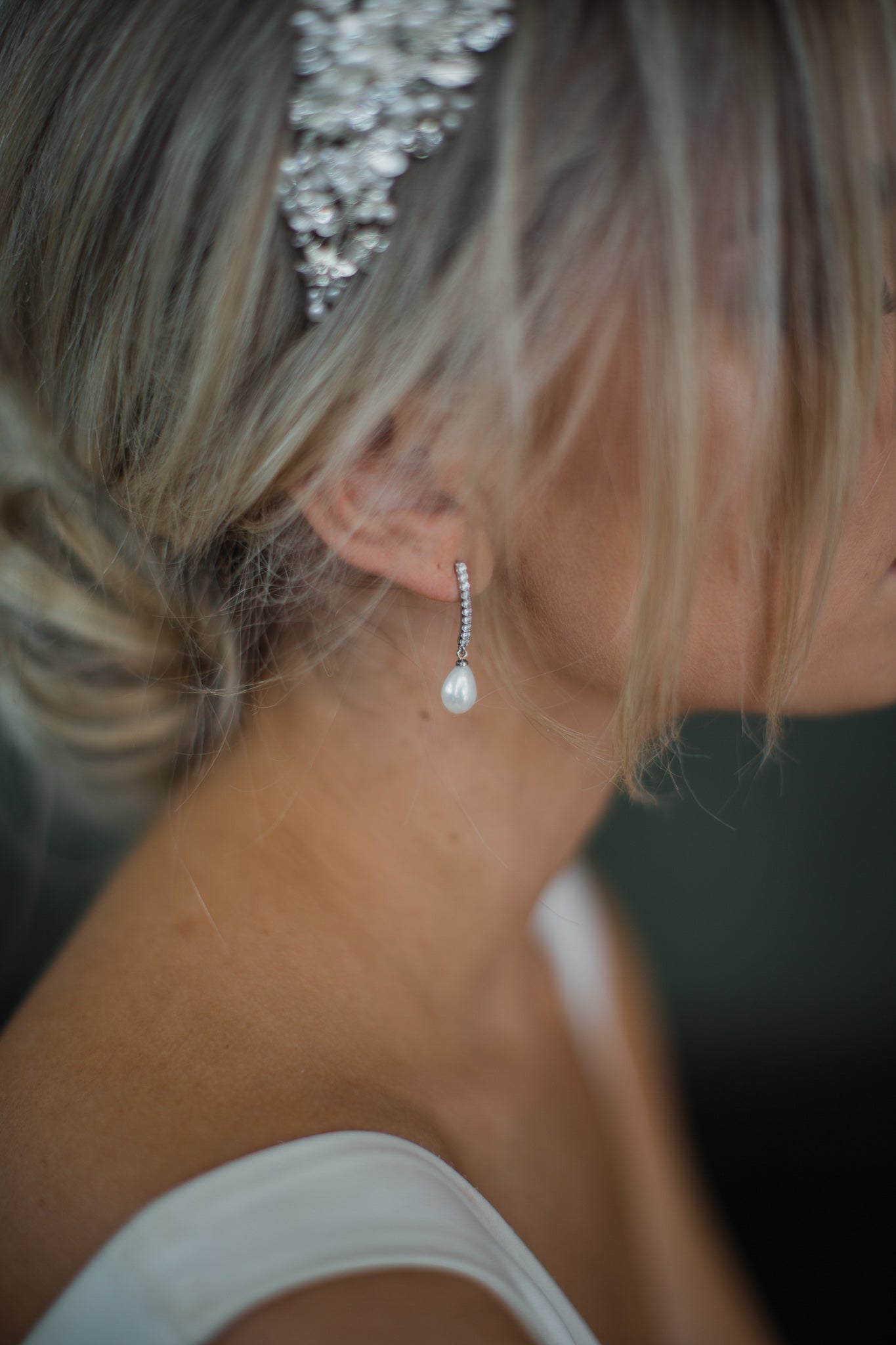 Buy Penelope - Elegant Pearl Drop Bridal Earrings online | The White Collection Australia